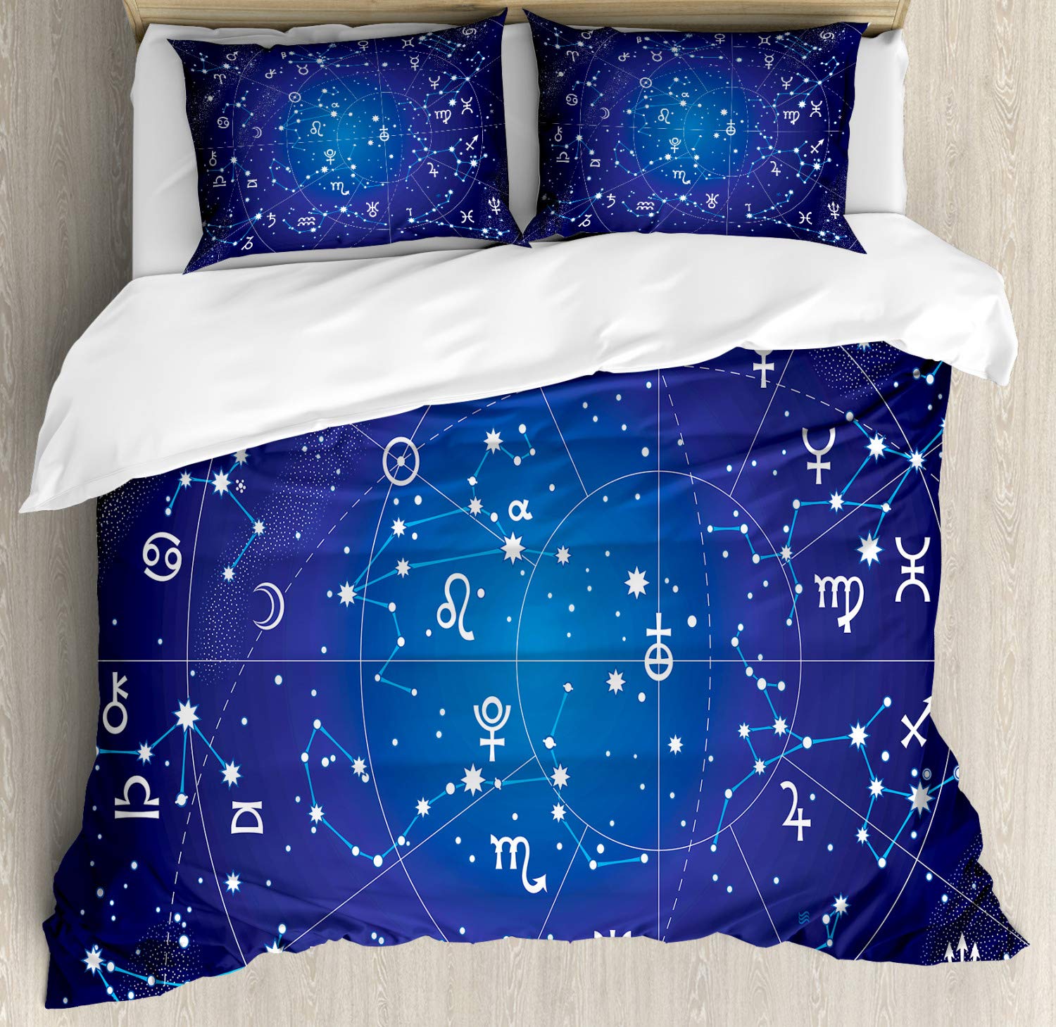 Ambesonne Astrology Duvet Cover Set - Zodiac Constellations & Planets Celestial Pattern, 3-Piece Bedding Set with 2 Pillow Shams, California King Size, Dark Blue - Perfect for Astronomy Lovers' Bedroom Decor & Gift Ideas