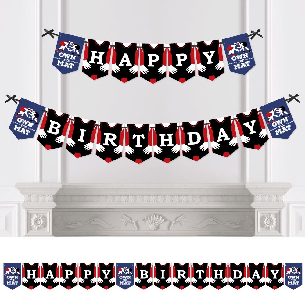 Big Dot of Happiness Own the Mat Wrestling Banner - Happy Birthday Party Decorations & Bunting for Wrestling Themed Celebrations, Gym Decor, and Sports Events