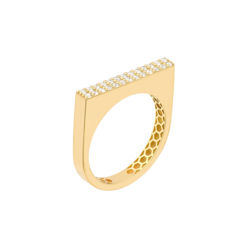 14K Gold Diamond Bar Ring for Women - Elegant Stackable Minimalist Ring - Perfect for Everyday Wear, Gifts & Special Occasions
