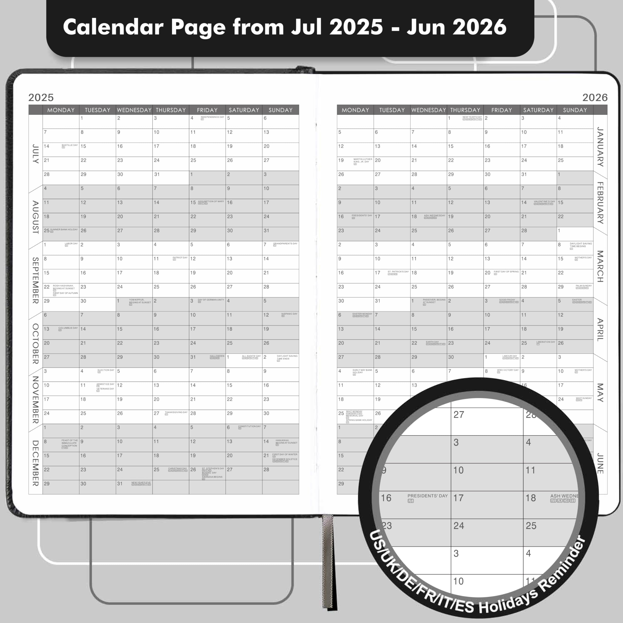 2025-2026 Daily Planner & Appointment Book - July 2025 to June 2026 Academic Year with Tabs, Pen Loop, Bookmarks & Inner Pocket - 5.75