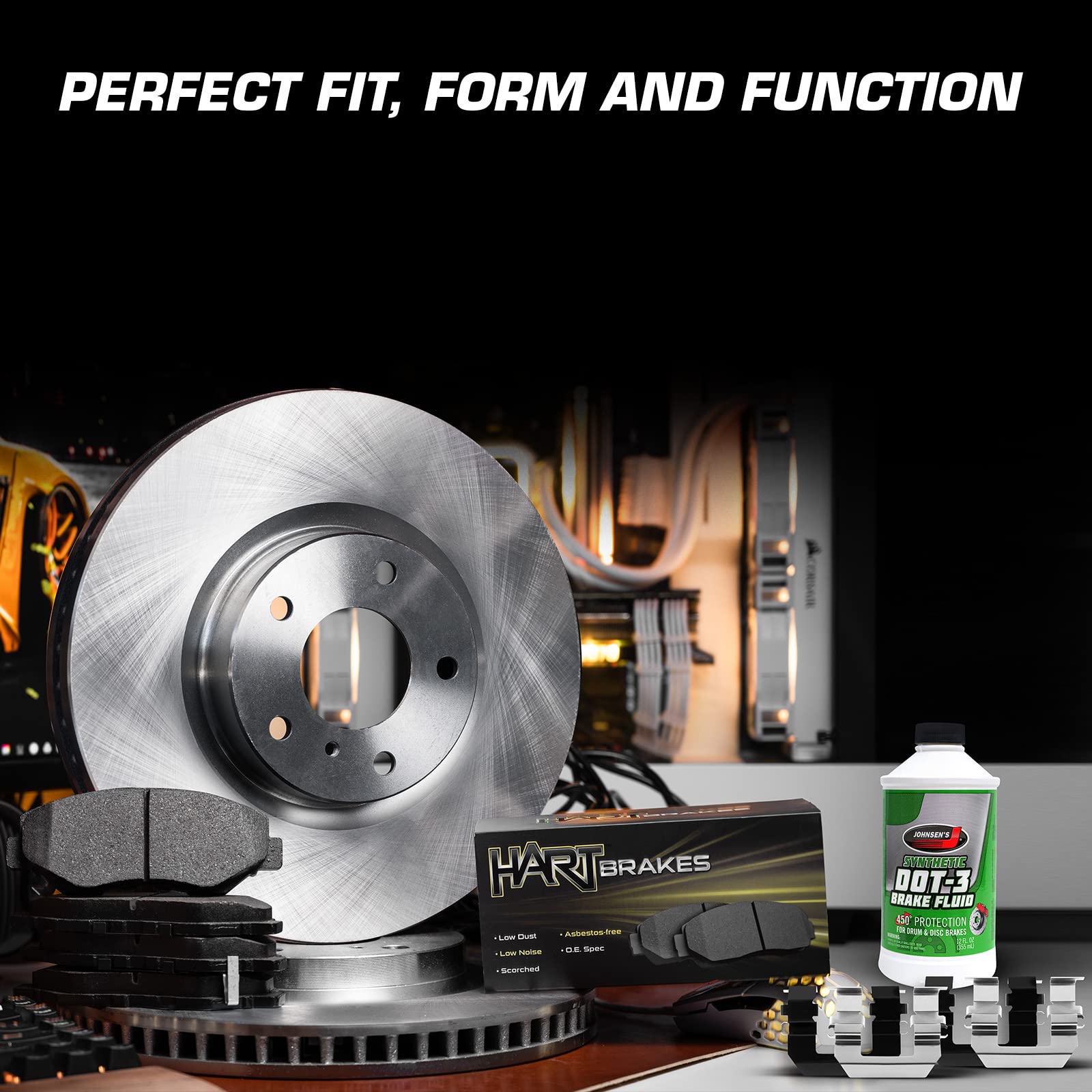 Premium Hart Front & Rear Brake Kit with Semi-Metallic Pads & Rotors | Complete Brake System Replacement Set | Hardware Included - RBBC.63215.43 | Ideal for Daily Commuting, Highway Driving & Performance Vehicles