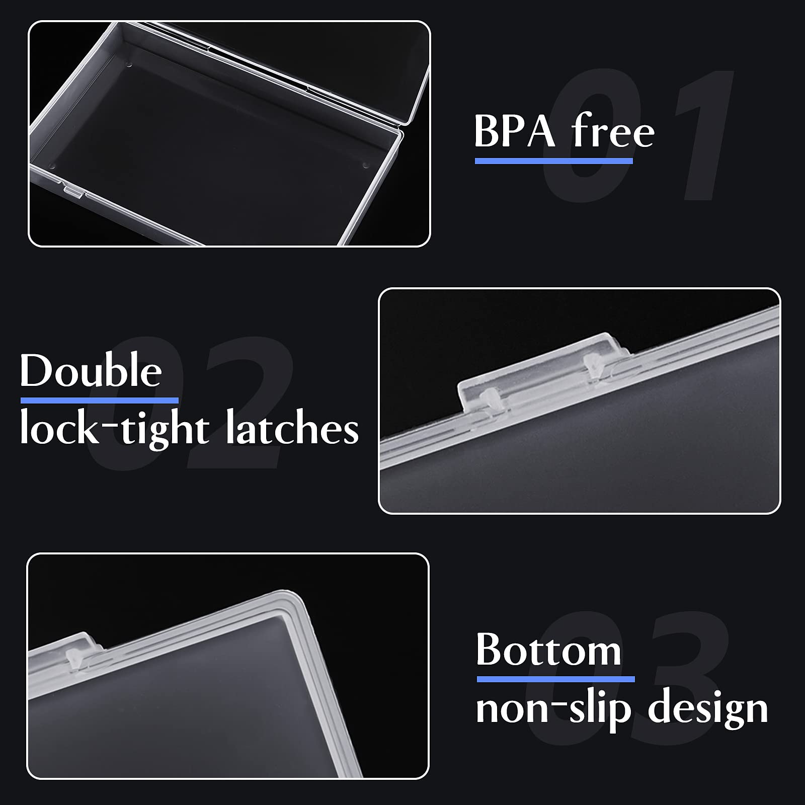 24 Pack Clear Plastic Storage Boxes with Hinged Lids - Small Rectangular Containers for Beads, Jewelry & Craft Organizers - Perfect for DIY Projects, Art Supplies & Small Item Storage