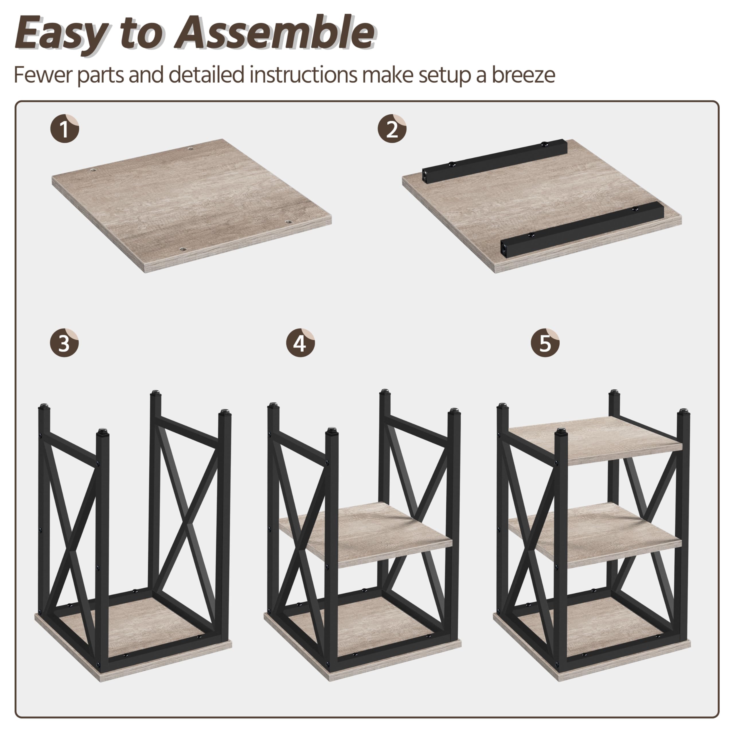 Yaheetech 2-Pack Industrial End Tables with 3-Tier Storage Shelves - Sturdy Metal Frame X-Design Side Tables for Living Room, Bedroom or Office - Easy Assembly, 16x16x24.5 Inches, Gray - Perfect for Holding Lamps, Books, Plants and Living Room Decor