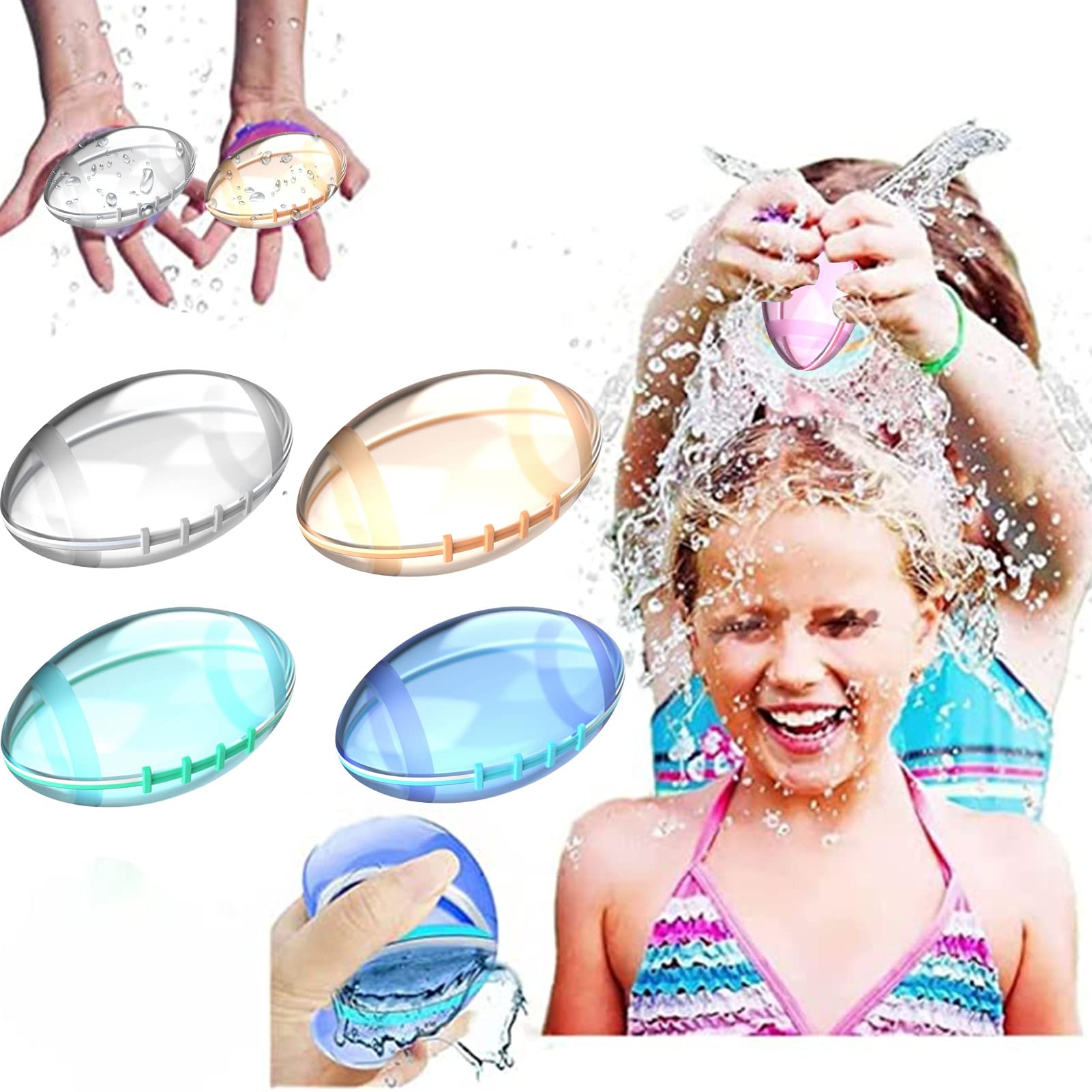 Eco-Friendly Reusable Silicone Water Balloons for Kids & Adults - Quick Fill Self-Sealing Splash Balls - Perfect for Pool Parties, Backyard Games, Water Parks & Summer Fun (Blue Rugby Design)