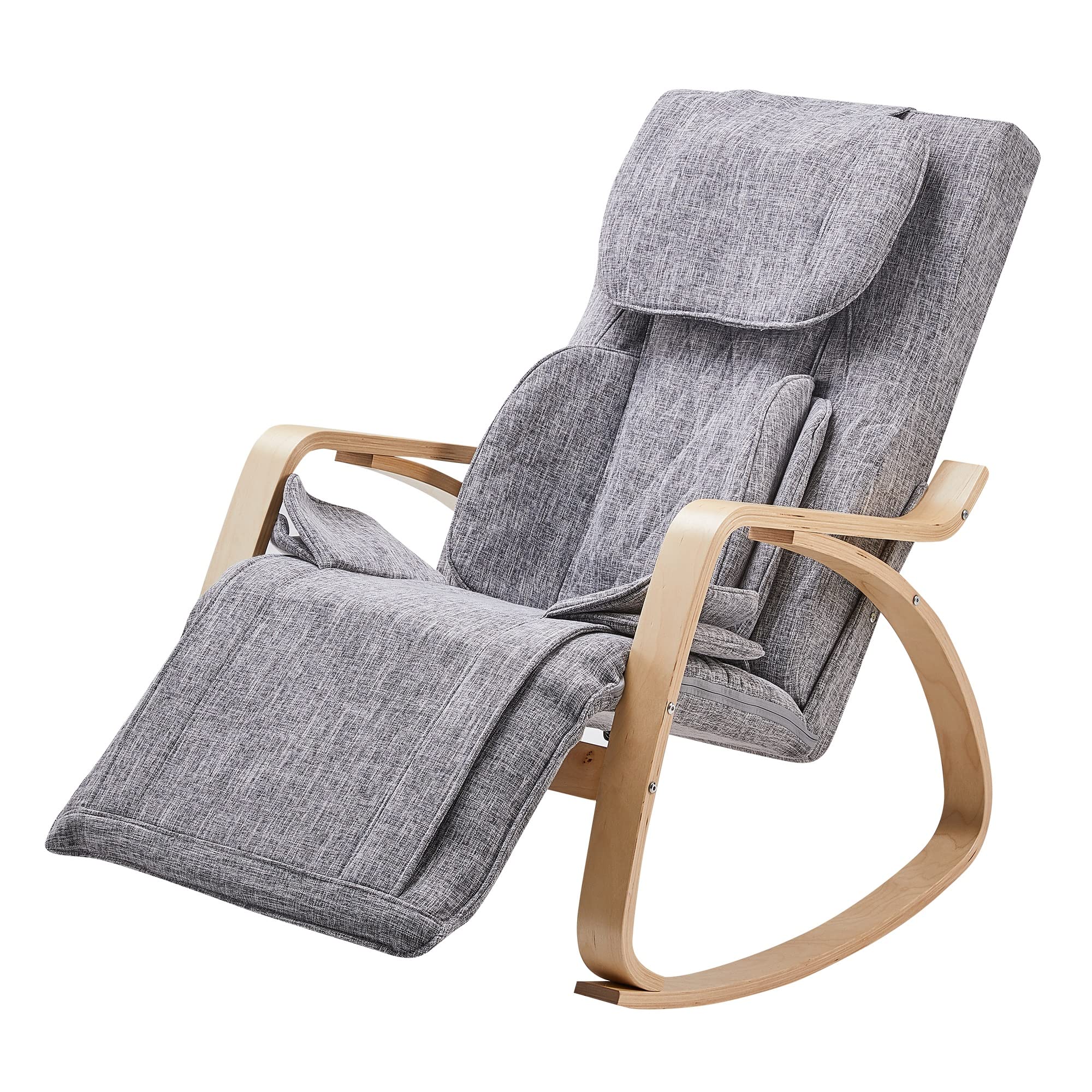 TXXM Comfortable Rocking Chair with Cotton Fabric Cushion - White & Gray Lounge Chair for Living Room, Nursery, or Patio Relaxation | Perfect for Reading, Nursing & Indoor/Outdoor Use