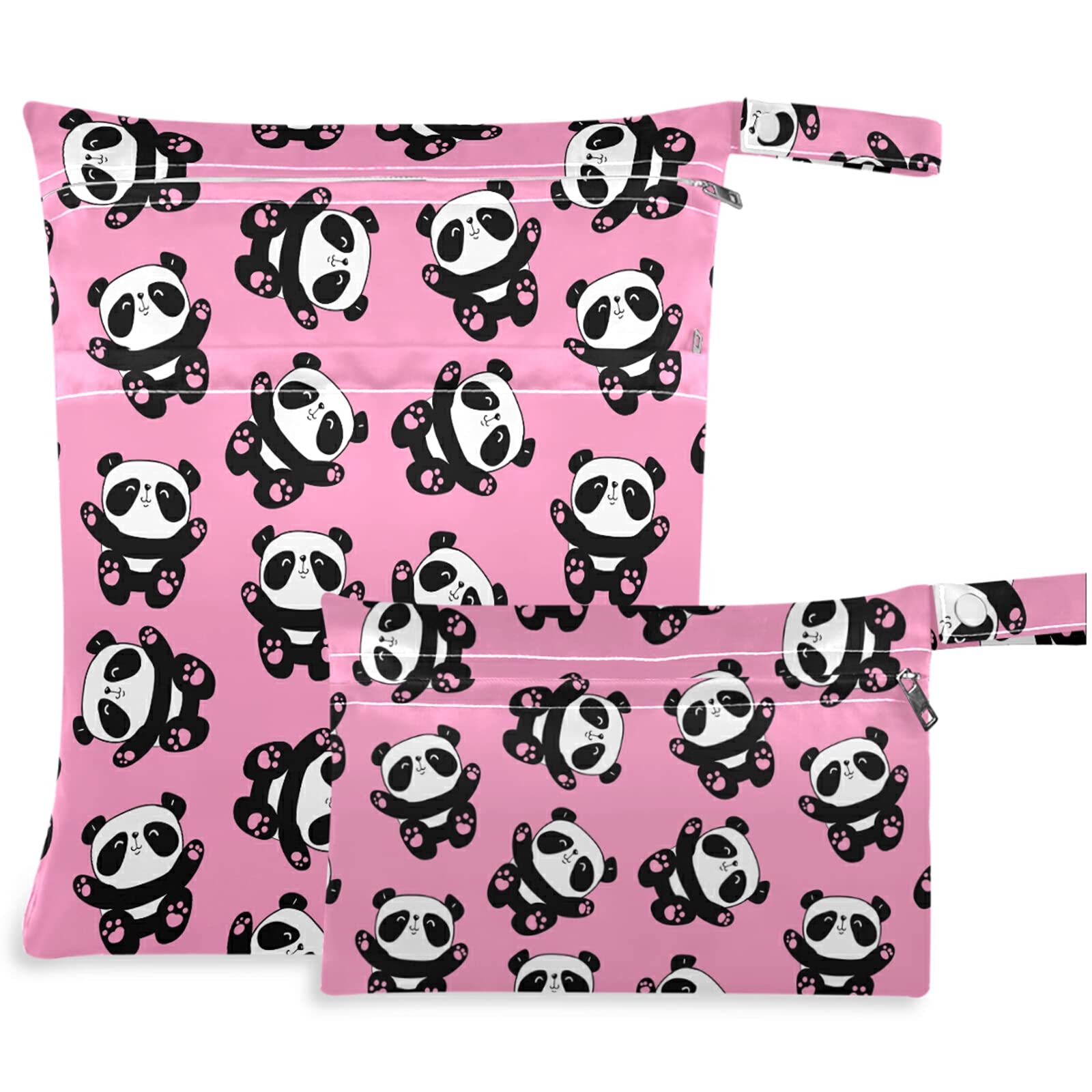Visesunny 2-Pack Cute Panda Wet Bags with Zipper Pockets - Reusable Washable Waterproof Diaper Bag for Baby Care, Travel, Beach & Gym - Perfect for Strollers, Daycare, Swimsuits & Toiletries Organization