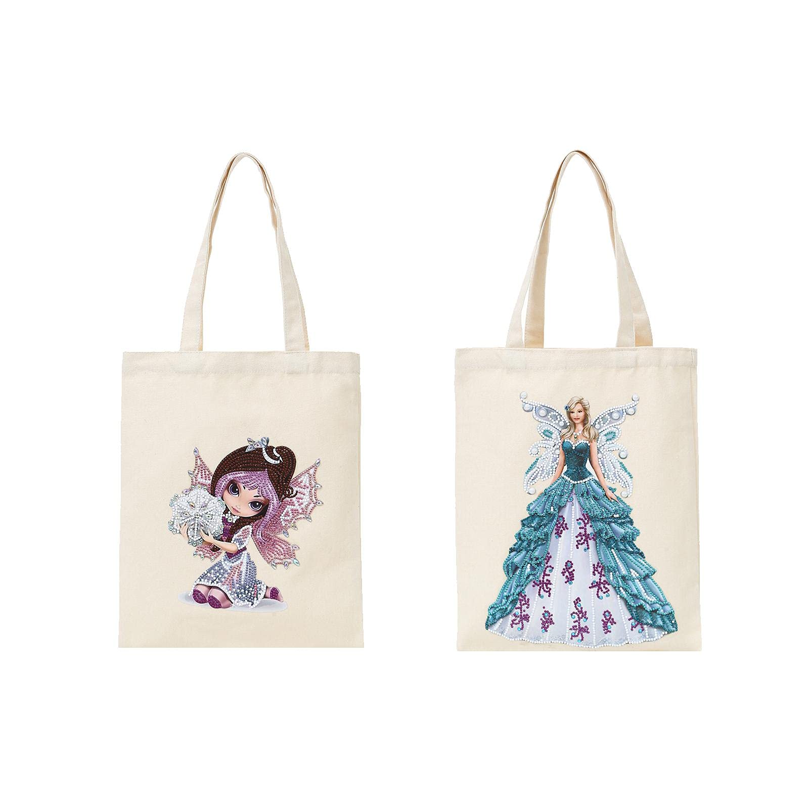 2PCS Canvas Tote Bags for Women - Eco-Friendly Cotton Shopping Bags, Cute Diamond Painting Totes for Girls, Reusable Grocery & Beach Bags - Perfect for Shopping, Beach Trips, Bridesmaid Gifts & Book Carrying (Angel&Angel Design)