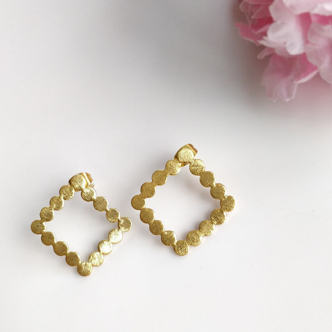 Handmade 18k Gold Plated Brass Boho Square Stud Earrings for Women - 2.50GMS Push Back Design with Brush Texture - Perfect Gift for Her, Birthday, Anniversary & Everyday Wear