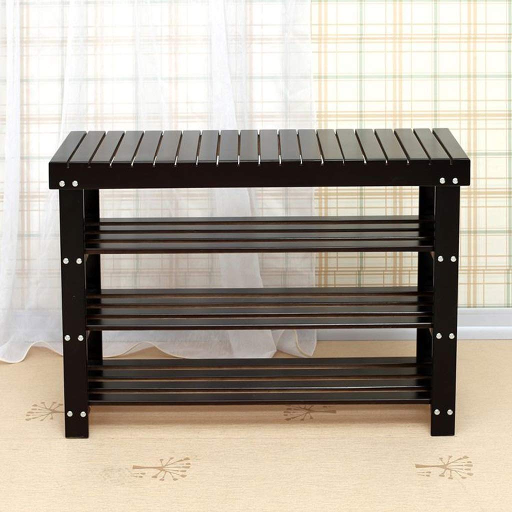 **3-Tier Solid Wood Pine Shoe Bench & Shoe Rack Organizer - 70cm Entryway Storage Shelf (Black, Retro Style) - Perfect for Hallway, Closet & Small Space Organization**