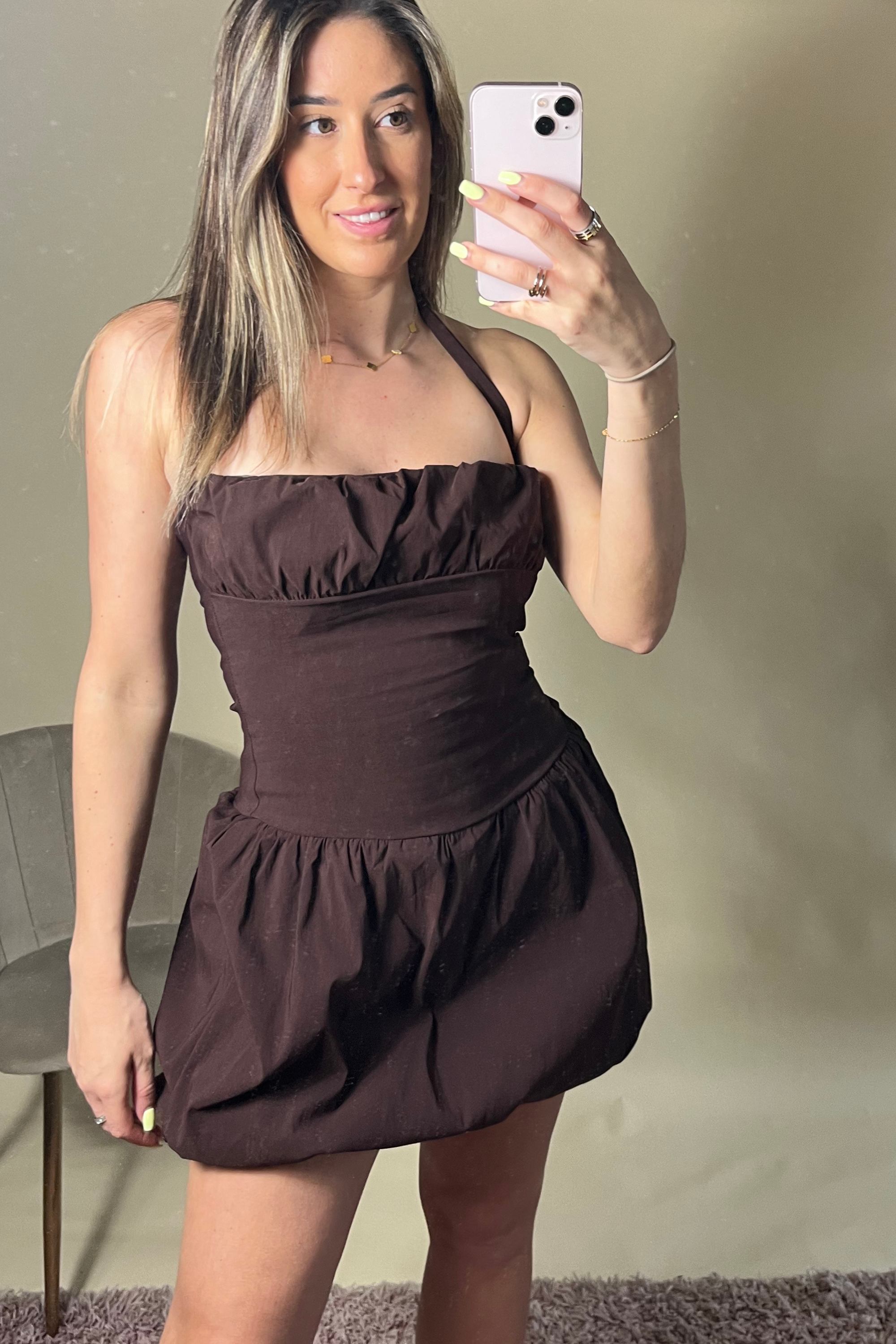 Elegant Brown Halter Neck Dress for Women - Summer Beach Party & Evening Outfit