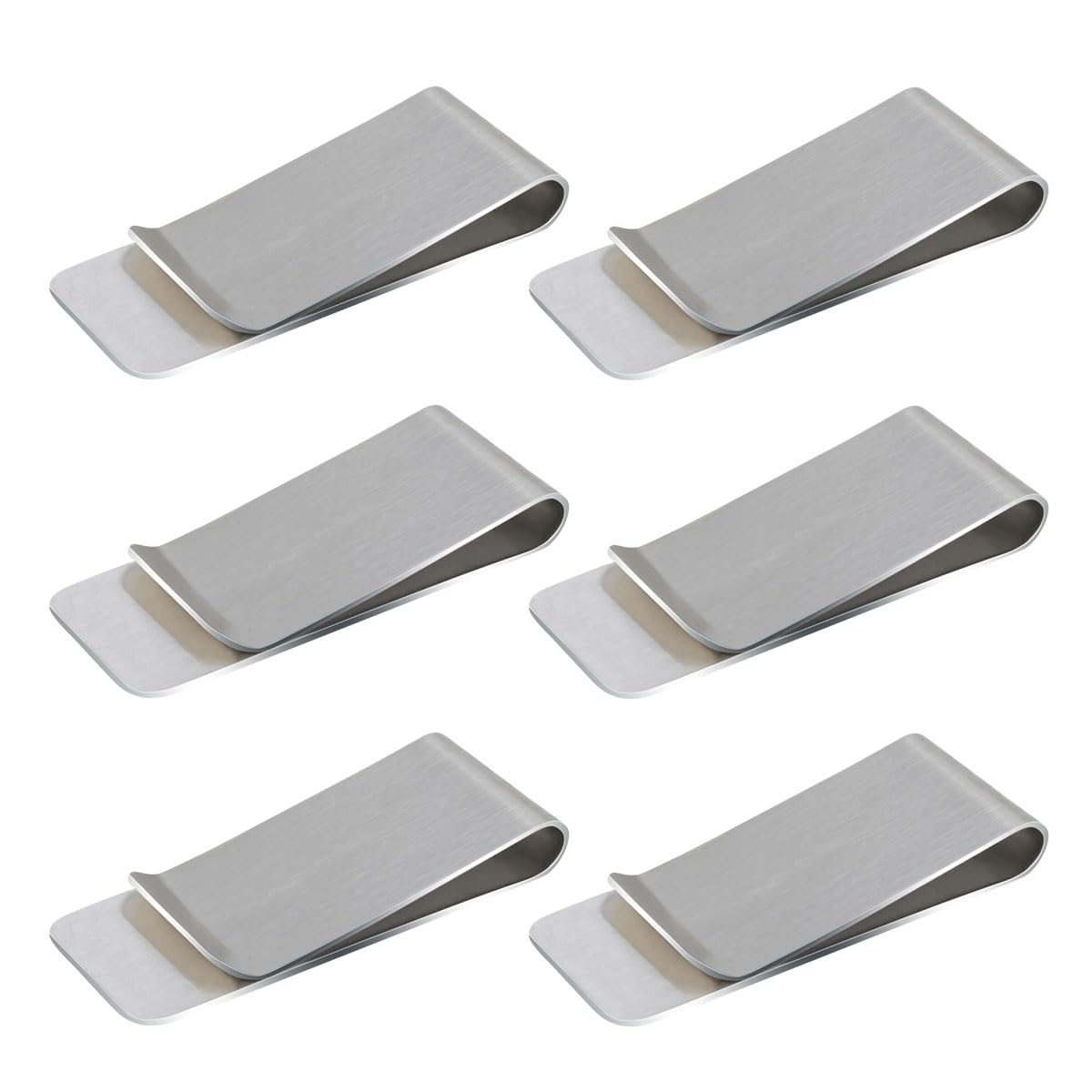 6 Pack Stainless Steel Money Clip - Slim Metal Wallet for Men, Minimalist Cash & Credit Card Holder - Durable Front Pocket Money Clips (Silver) - Perfect for Travel, Business, and Everyday Use