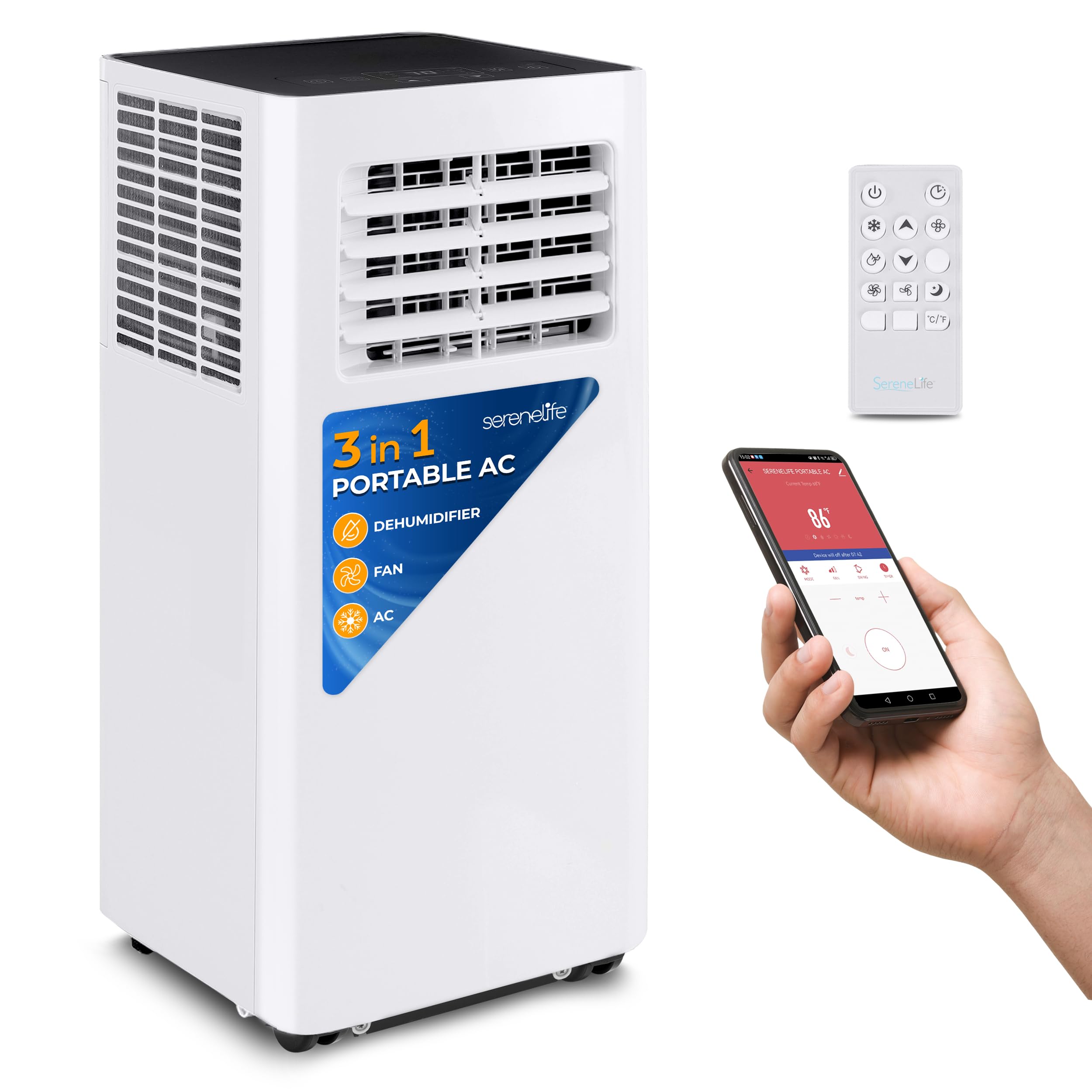 SereneLife 10,000 BTU Portable Air Conditioner with Dehumidifier - WiFi & Remote Control for Rooms Up to 450 Sq Ft - Window Mount Kit Included - Perfect for Bedroom, Office & Small Spaces Cooling