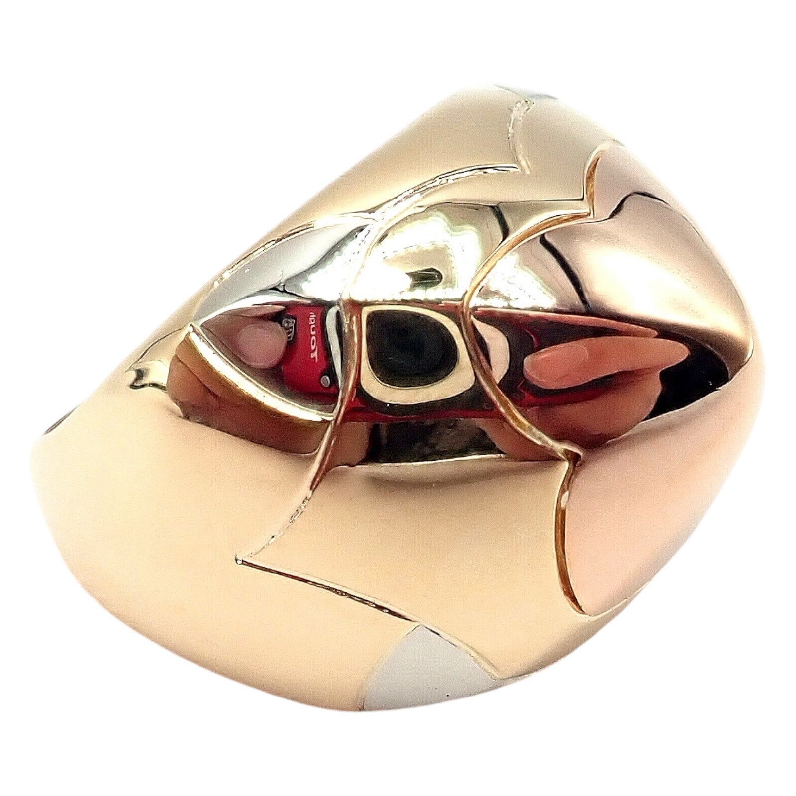Authentic Bvlgari 18k Yellow White Rose Gold Tricolor Pyramid Ring - Size 6 | Luxury Statement Jewelry for Weddings, Parties & Special Occasions