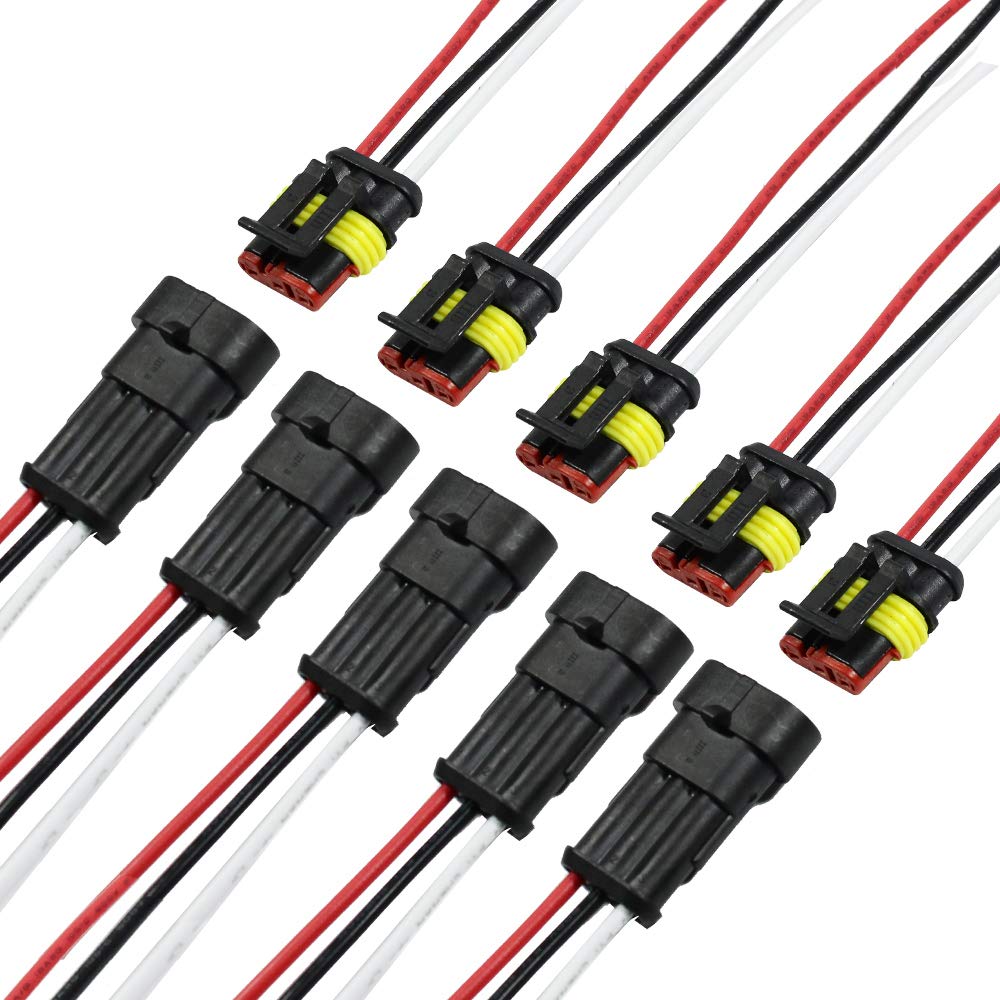 3 Pin Waterproof Electrical Connector 16 AWG - Male & Female Automotive Wire Connectors for Car, Truck, Boat - 5 Pack - Secure Wiring for Harsh Weather & Marine Environments