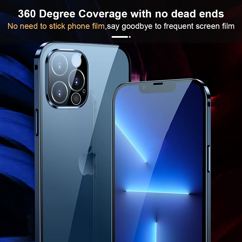 QUIETIP Magnetic Slim Case for iPhone 13 Pro Max - Shockproof Clear Metal Frame with Double Tempered Glass & Lens Protection (Gold) | Perfect for Everyday Use, Travel & Outdoor Activities