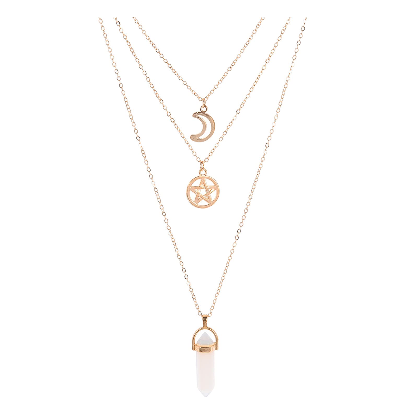 Layered Choker Necklace for Women - Natural Hexagon Pendant Multilayer Stone Column Necklace, Trendy Minimalist Jewelry Gift for Girlfriend, Wife (Size B, One Size) | Perfect for Date Night, Parties & Everyday Wear