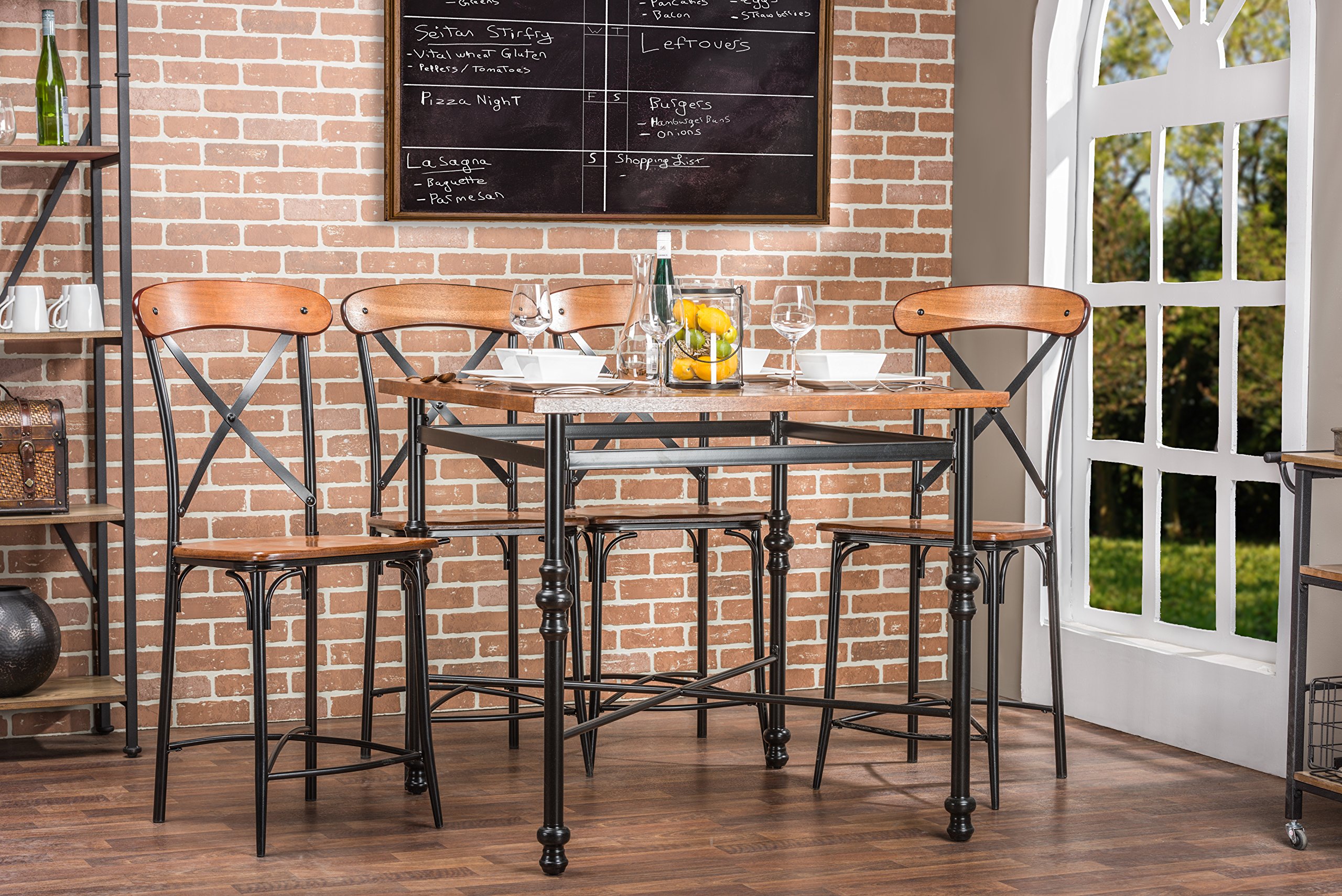 Broxburn Light Brown Wood & Metal Pub Table - 36 Inch Counter Height Bar Table for Kitchen, Dining Room, or Outdoor Patio - Perfect for Entertaining & Small Spaces