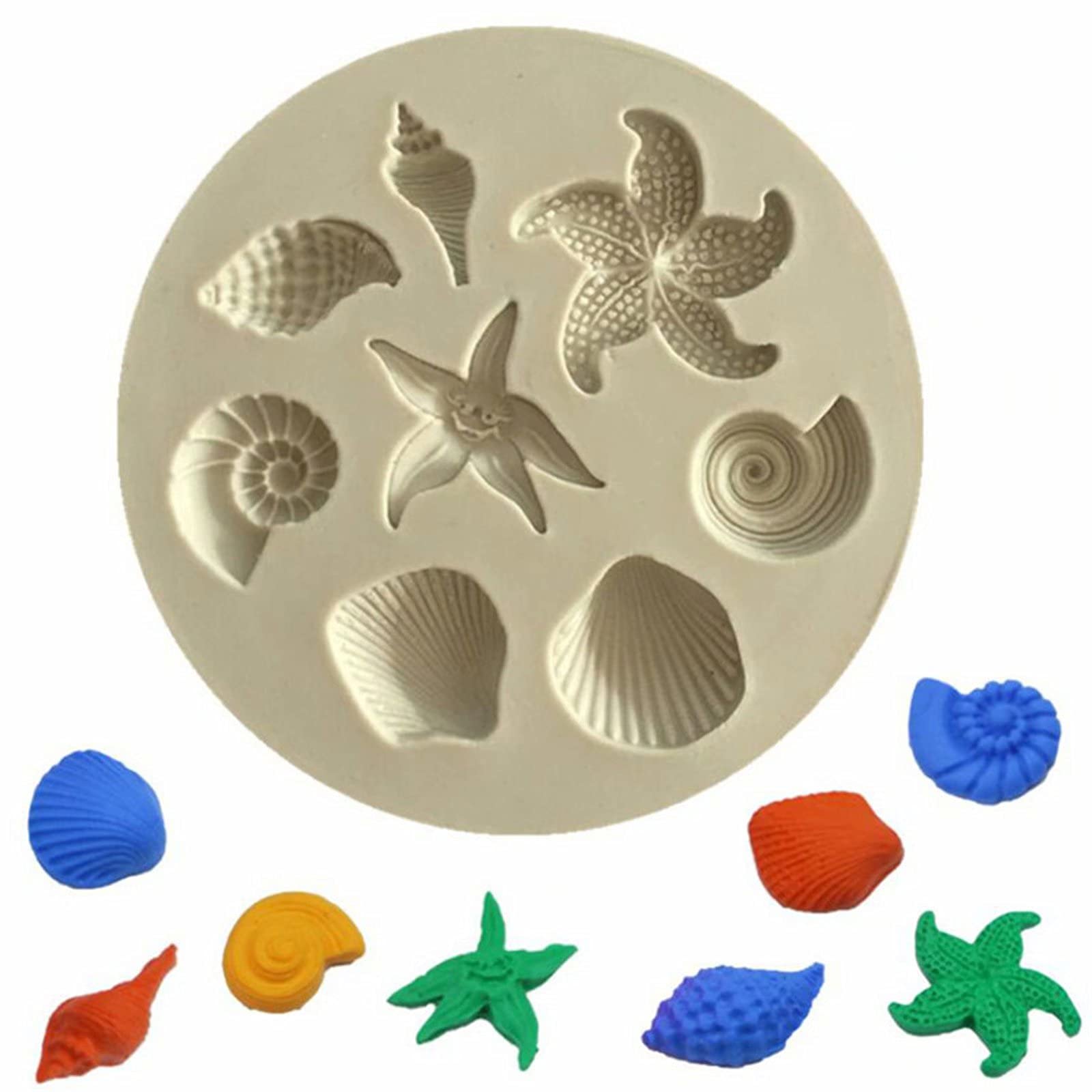 Mini Marine Theme Fondant Silicone Mold - Seashell, Conch, Starfish Shapes for Cake Decorating, Cookies, Jelly, Biscuits & Polymer Clay Crafts | Perfect for Birthday Parties, Beach Weddings & DIY Baking Projects