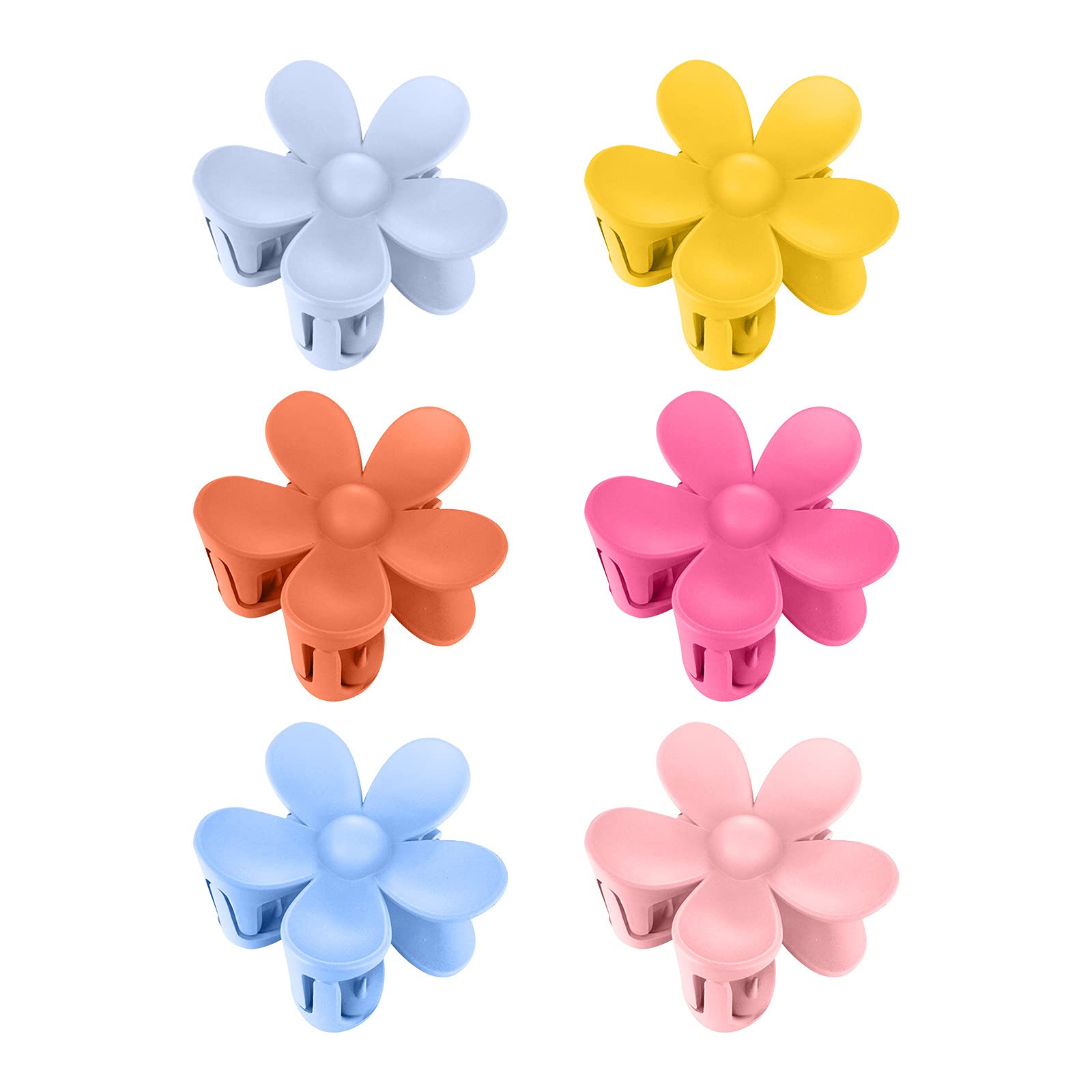 Matte Flower Hair Claw Clips - Non-Slip Big Hair Barrettes for Women & Girls (6PCS, 6 Colors) - Perfect for Medium to Thick Hair, Daily Styling, Work, School & Special Occasions
