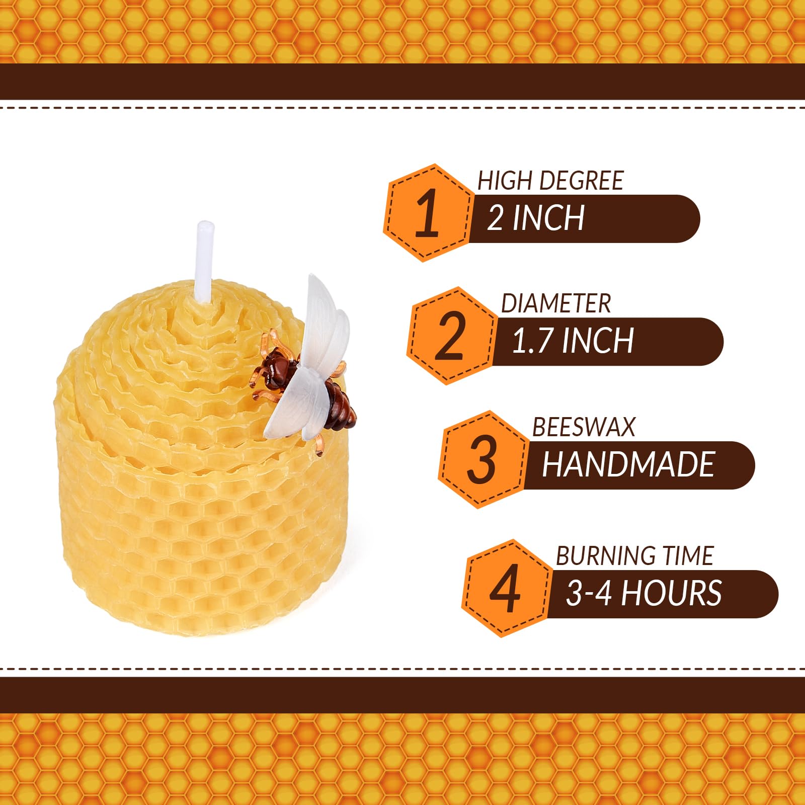 DEYBBY Natural Beeswax Candles - Set of 6 Small Bee Votive Candles with Honeycomb & Bee Decorations, Perfect for Home Decor, Wedding Favors & Relaxation (Yellow)