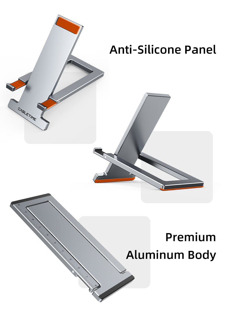 Aluminum Folding Phone Stand for Desk - Adjustable Smartphone Holder for iPhone, Android, Tablet | Perfect for Home Office, Video Calls, Watching Movies & Hands-Free Viewing