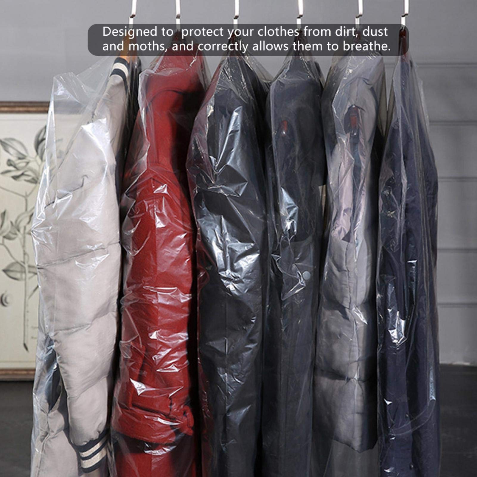 50 Pack Clear Plastic Garment Bags for Dry Cleaning & Storage - 60x100cm Dustproof Suit Dress Jacket Covers - Perfect for Closet Organization, Travel & Laundrette Use