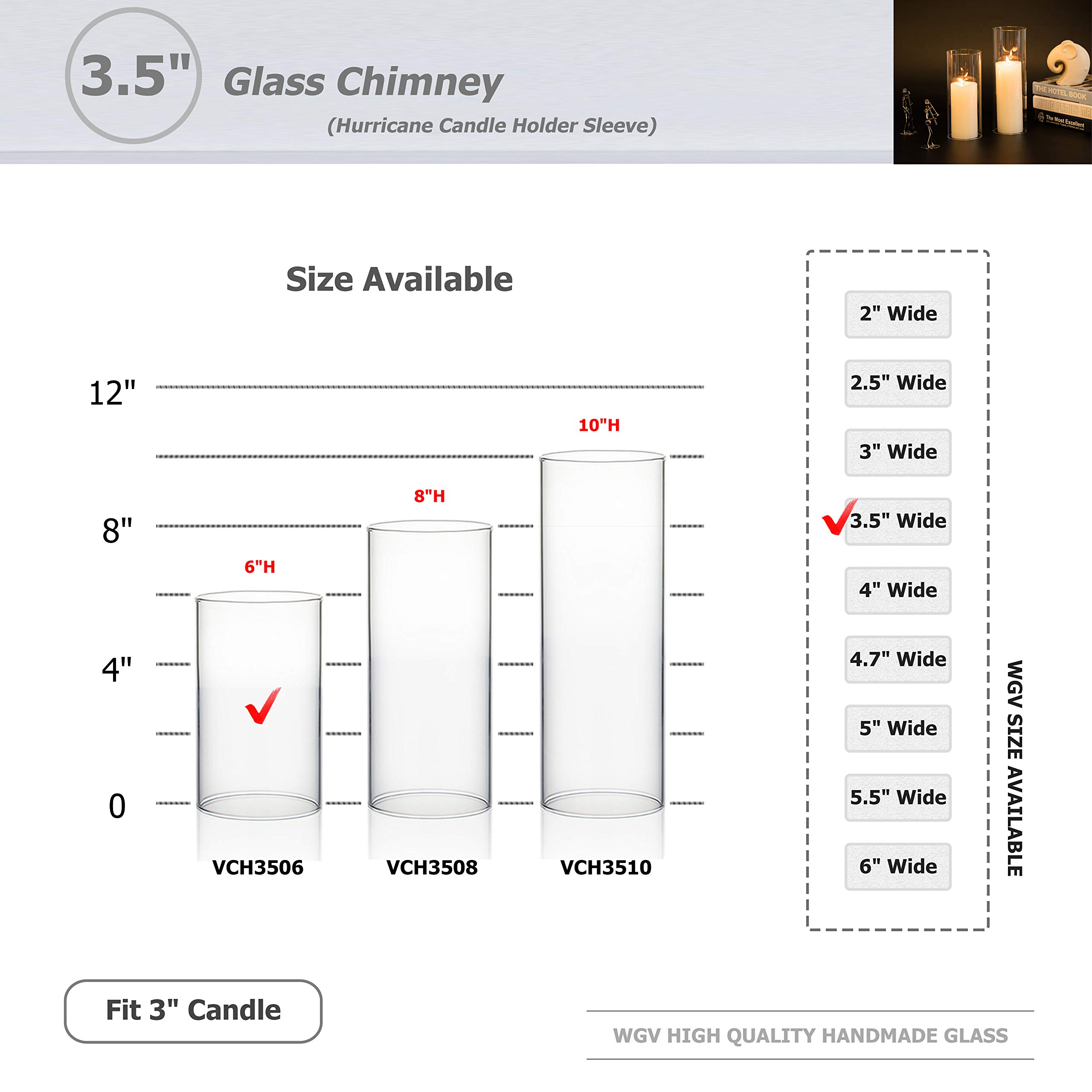 WGVI Clear Glass Hurricane Candle Holder Sleeve - 3.5