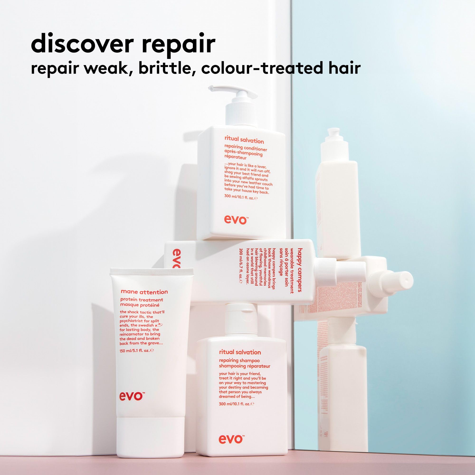 EVO Ritual Salvation Repairing Shampoo & Conditioner Travel Set (2x30ml/1.01oz) - Damage Repair, Color Protection & Gentle Cleansing for Damaged, Brittle & Color-Treated Hair - Perfect for Travel, Gym & On-The-Go Hair Care