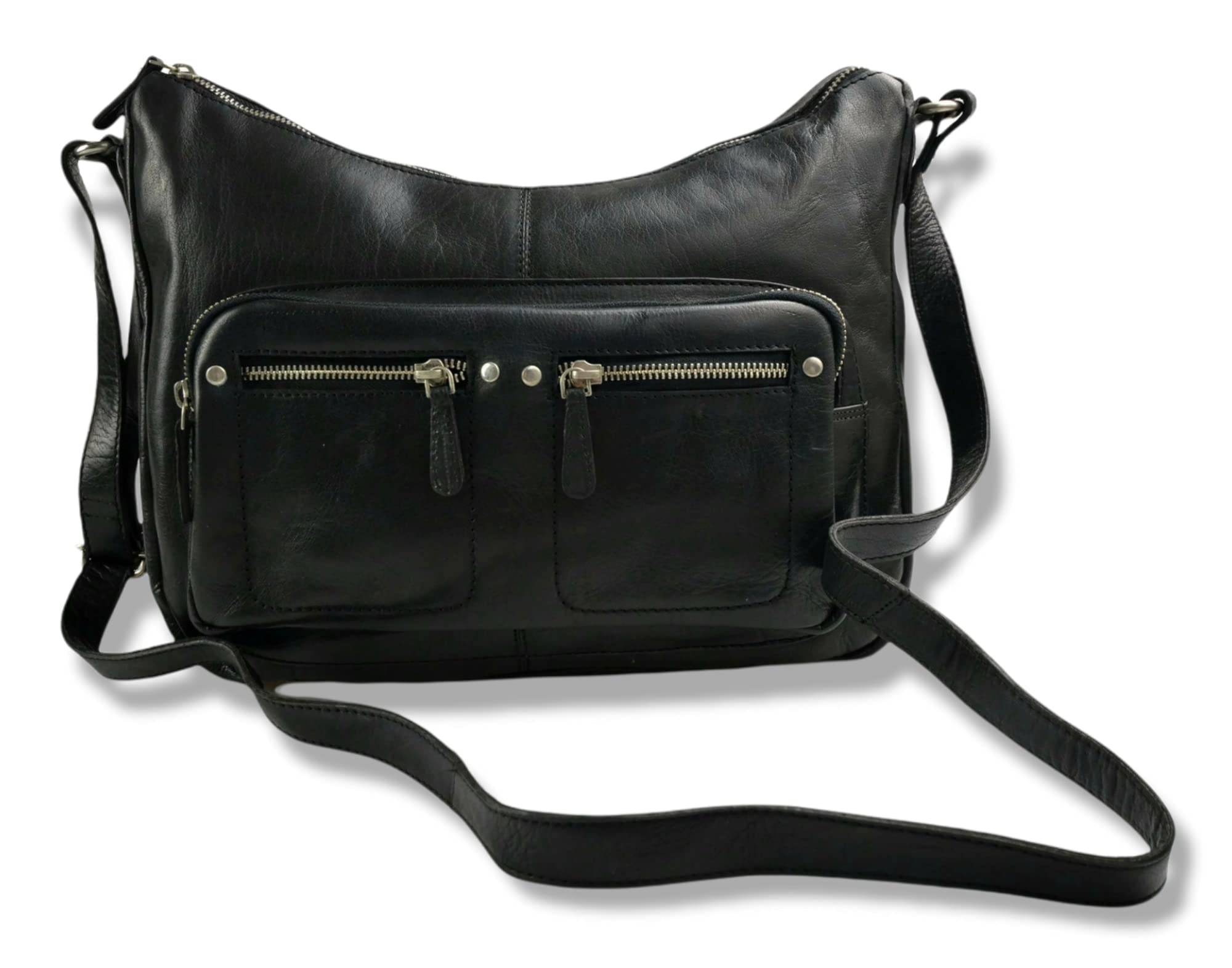 Women's Buffalo Leather Handbag - Black Shoulder Bag, Leather Satchel Purse & Crossbody Bag for Everyday Use, Work & Travel (Black)