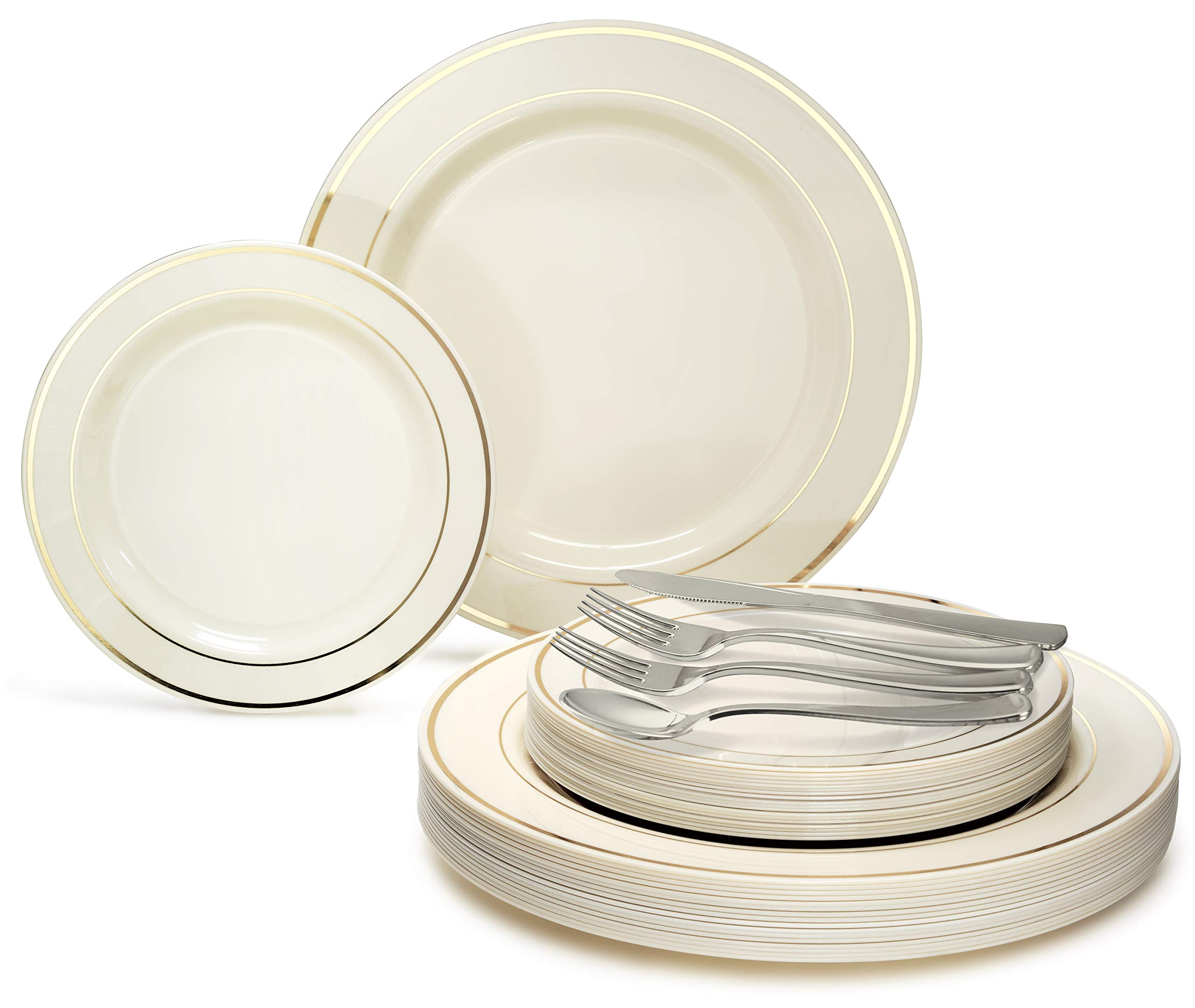 360-Piece Wedding Disposable Plastic Plate & Silverware Set (60 Guests) - 10.5