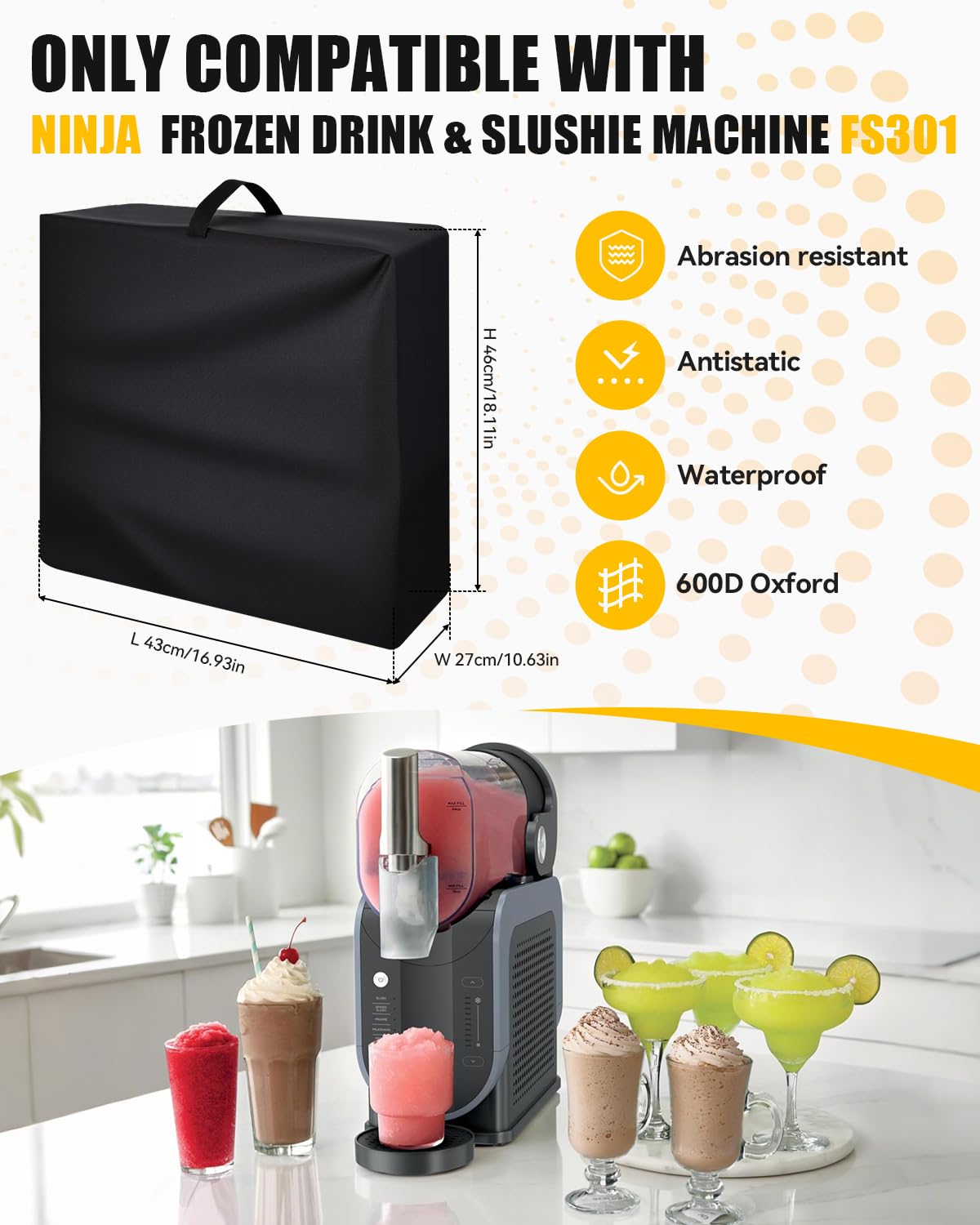 Waterproof & Dustproof Anti-Static 600D Oxford Cover for Ninja Professional Slushie Machine FS301/SLUSHi FS301C - Protective Lid for Frozen Drink Maker, Black | Perfect for Home Bars, Parties & Outdoor Events