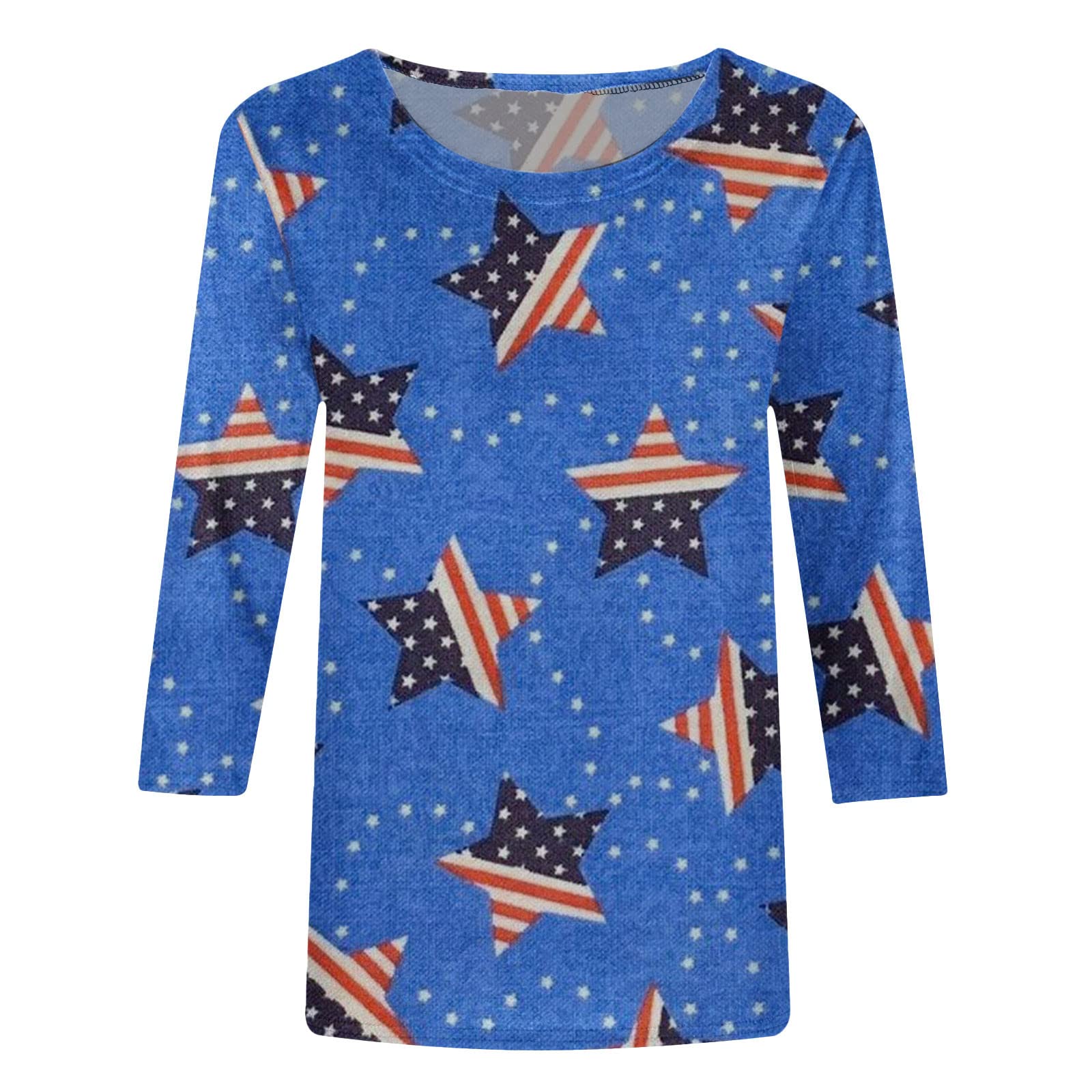 **Wodceeke Women's 3/4 Sleeve American Flag Graphic Tee - Patriotic 4th of July T-Shirt for Summer 2024 | Casual Wear, Independence Day Celebration, Festive Outfit**