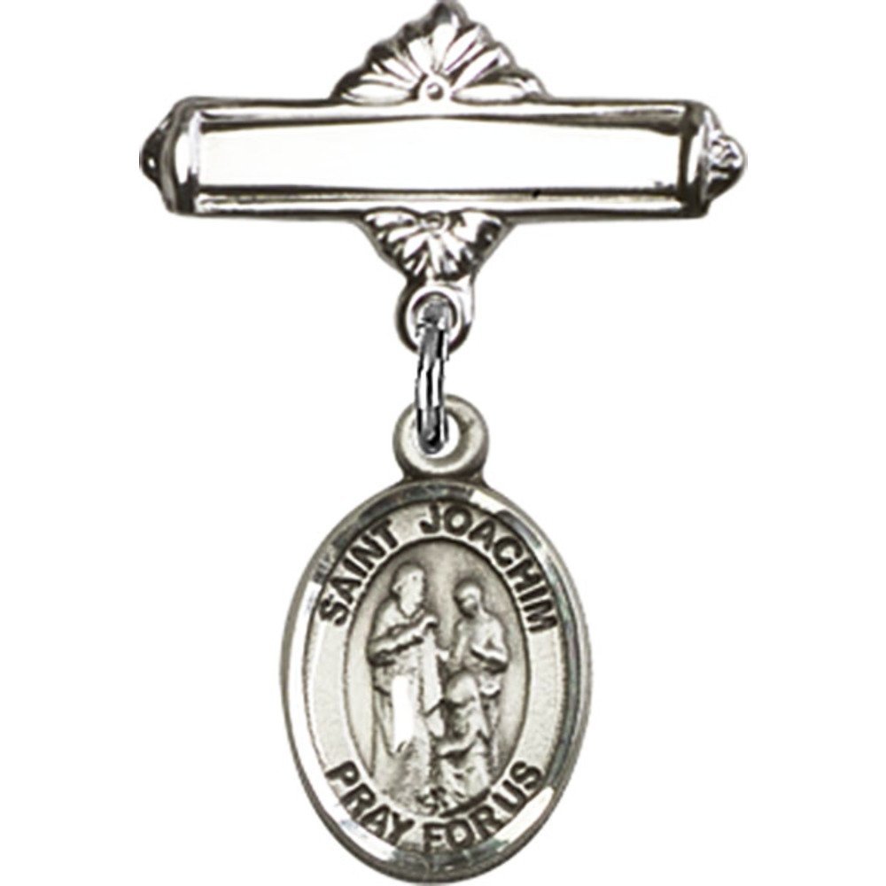 St. Joachim Sterling Silver Baby Badge with Charm - 1 X 5/8 Inch Polished Pin for Christening, Baptism & Newborn Gifts - Elegant Keepsake for Religious Ceremonies