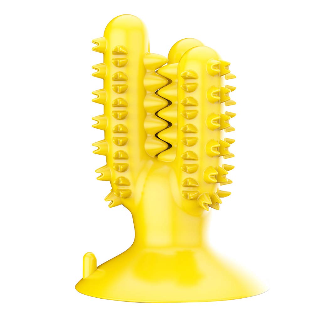 PERZOE Durable Cactus-Shaped Dog Chew Toy - Bite-Resistant Teeth Cleaning Chew Stick for Small & Medium Dogs - Yellow Pet Dental Toy for Puppy Teething & Teeth Cleaning at Home
