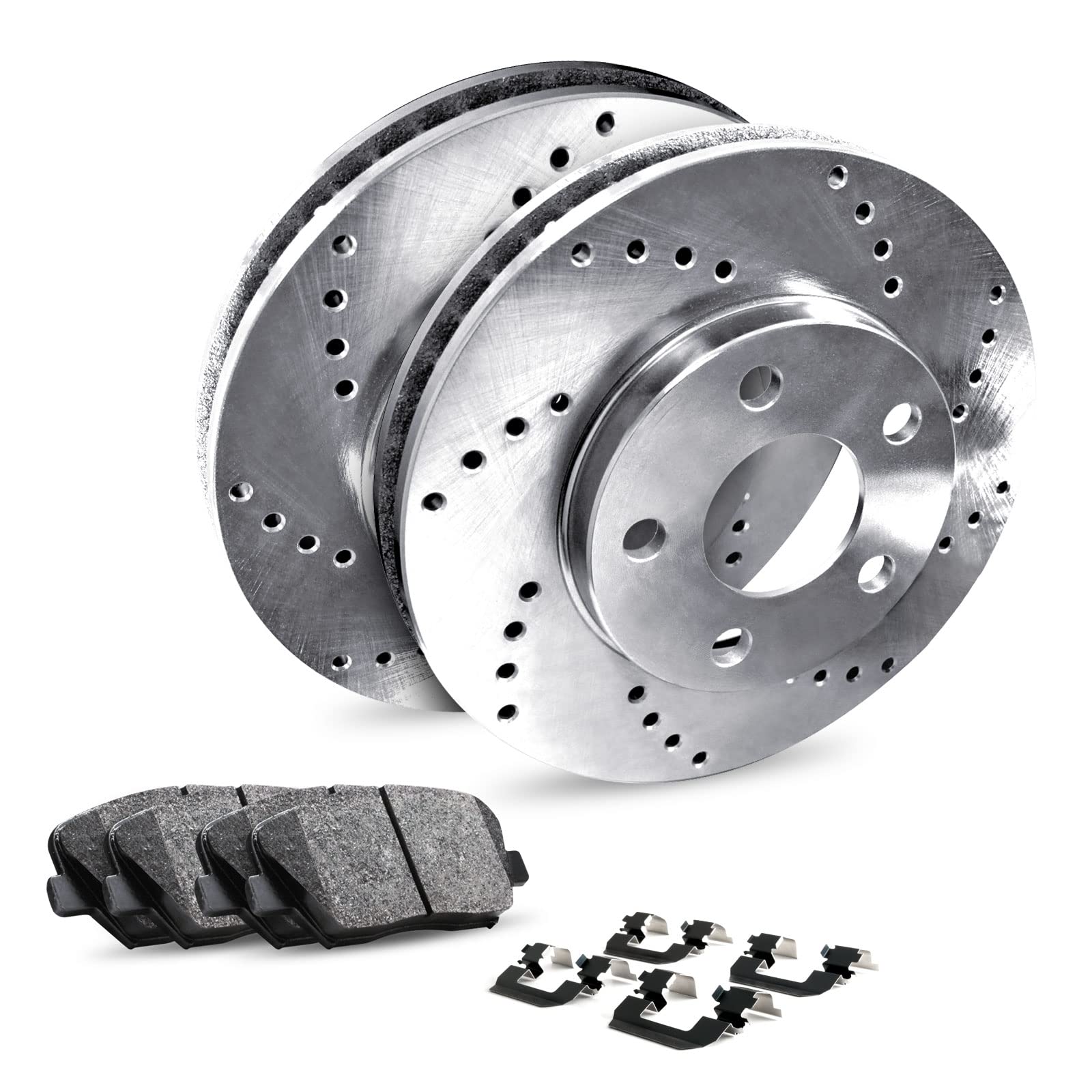 R1 Concepts Rear Brake Pads and Rotors Kit - Ceramic Brake Pads, Drilled & Slotted Rotors, Hardware Kit (REX.46025.02) | Perfect for Truck, SUV & Performance Vehicle Brake Upgrades | Enhanced Stopping Power & Heat Dissipation