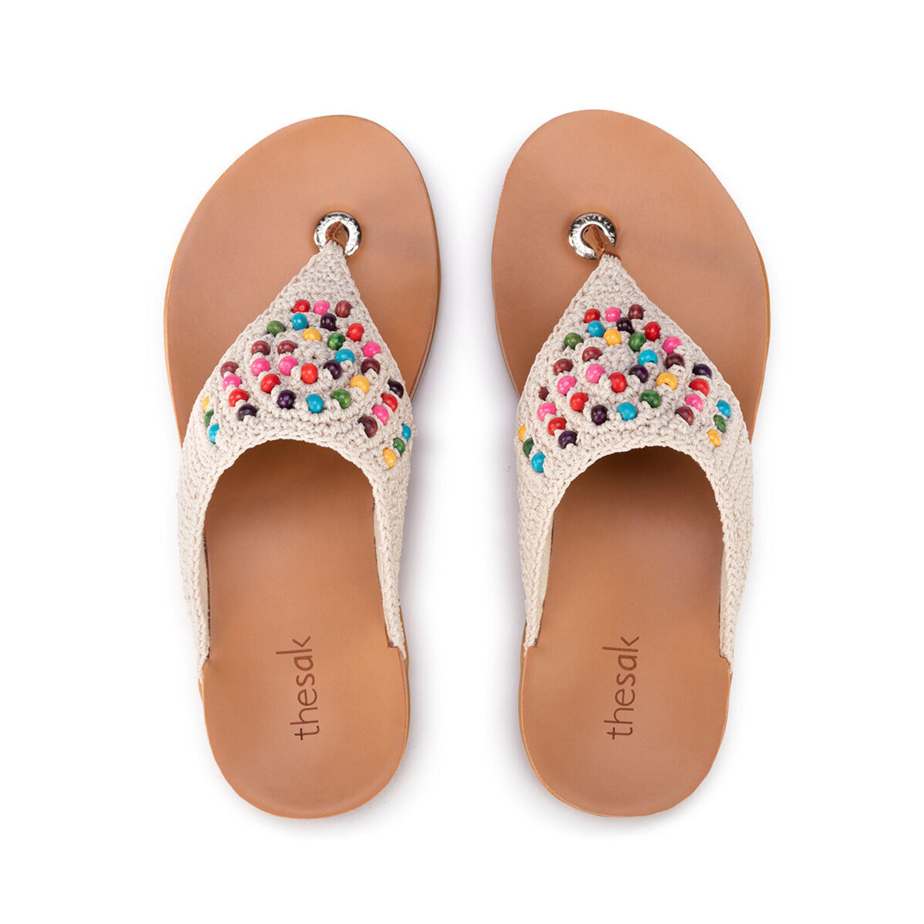 Hand Crochet Shana Sandal with Ecru Multi Beads - Bohemian Summer Beach Sandals for Women | Perfect for Vacation, Music Festivals & Casual Outings