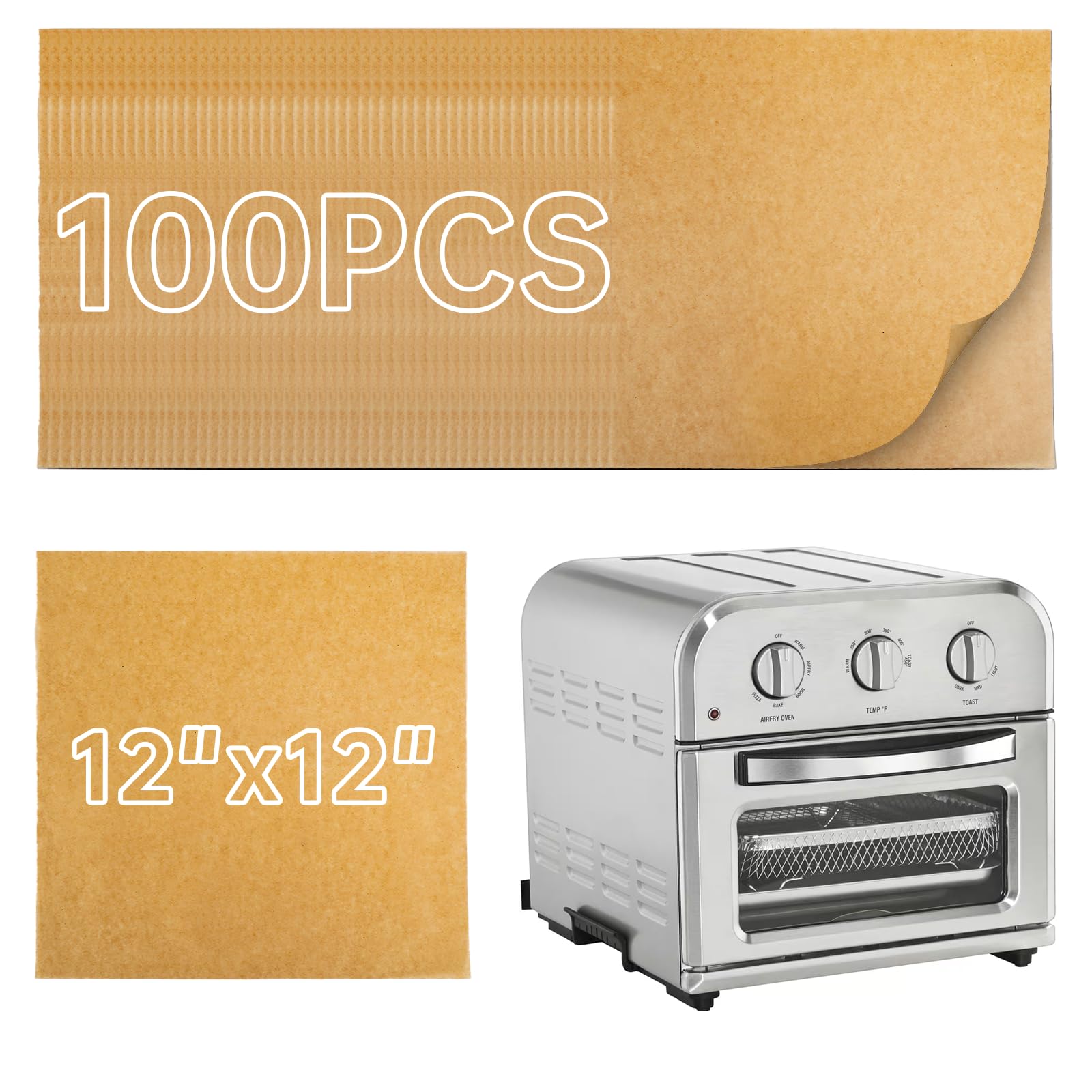 100Pcs Unbleached Air Fryer Liners for Cuisinart - Pre-Cut Parchment Paper Sheets, Disposable Non-Stick Accessories for Air Fryer & Toaster Oven | Perfect for Healthy Cooking, Baking, and Easy Cleanup