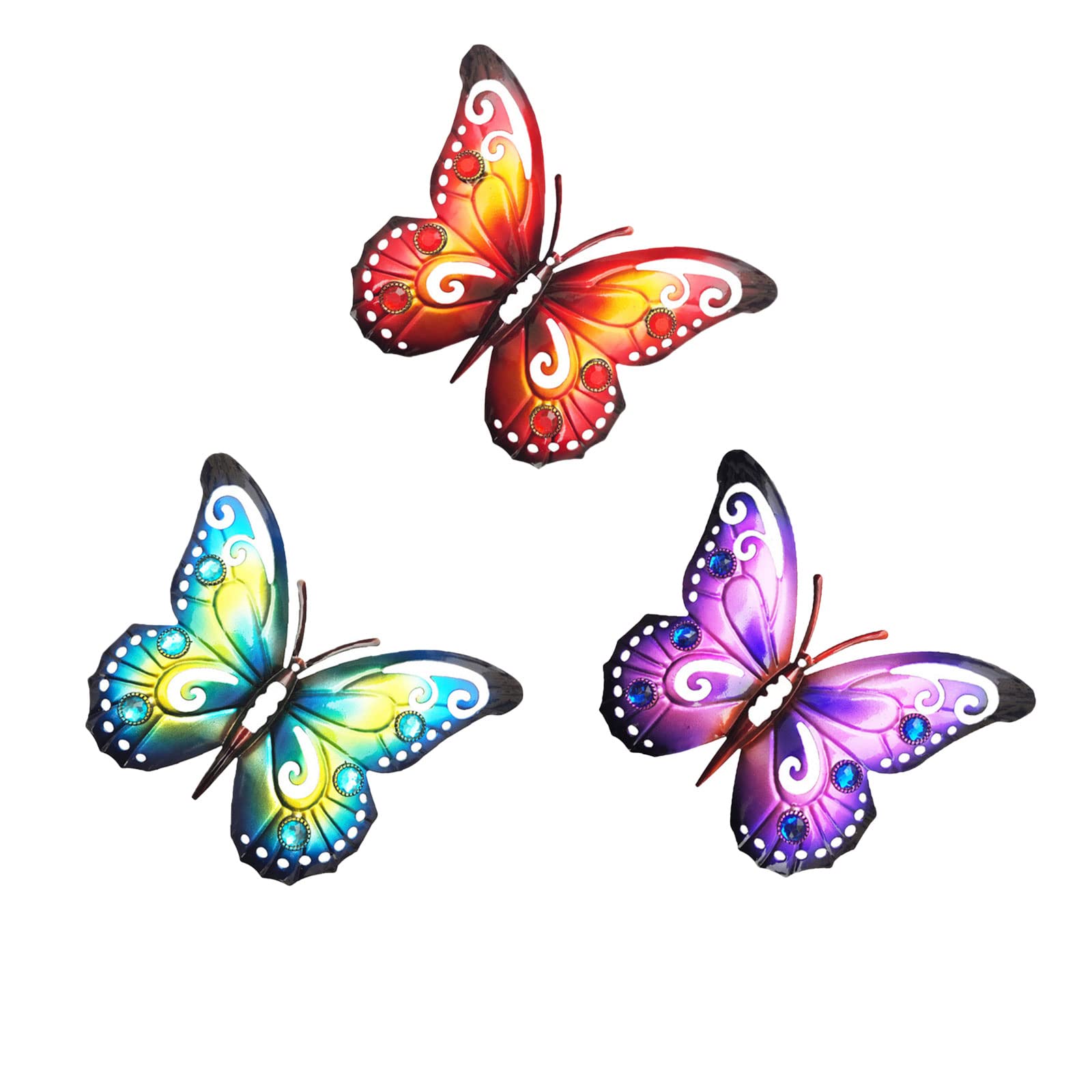YHNJI Set of 3 Metal Butterfly Wall Art Decorations - Colorful Hanging Butterflies for Home, Garden & Yard - Perfect for Living Room, Bedroom & Outdoor Spaces