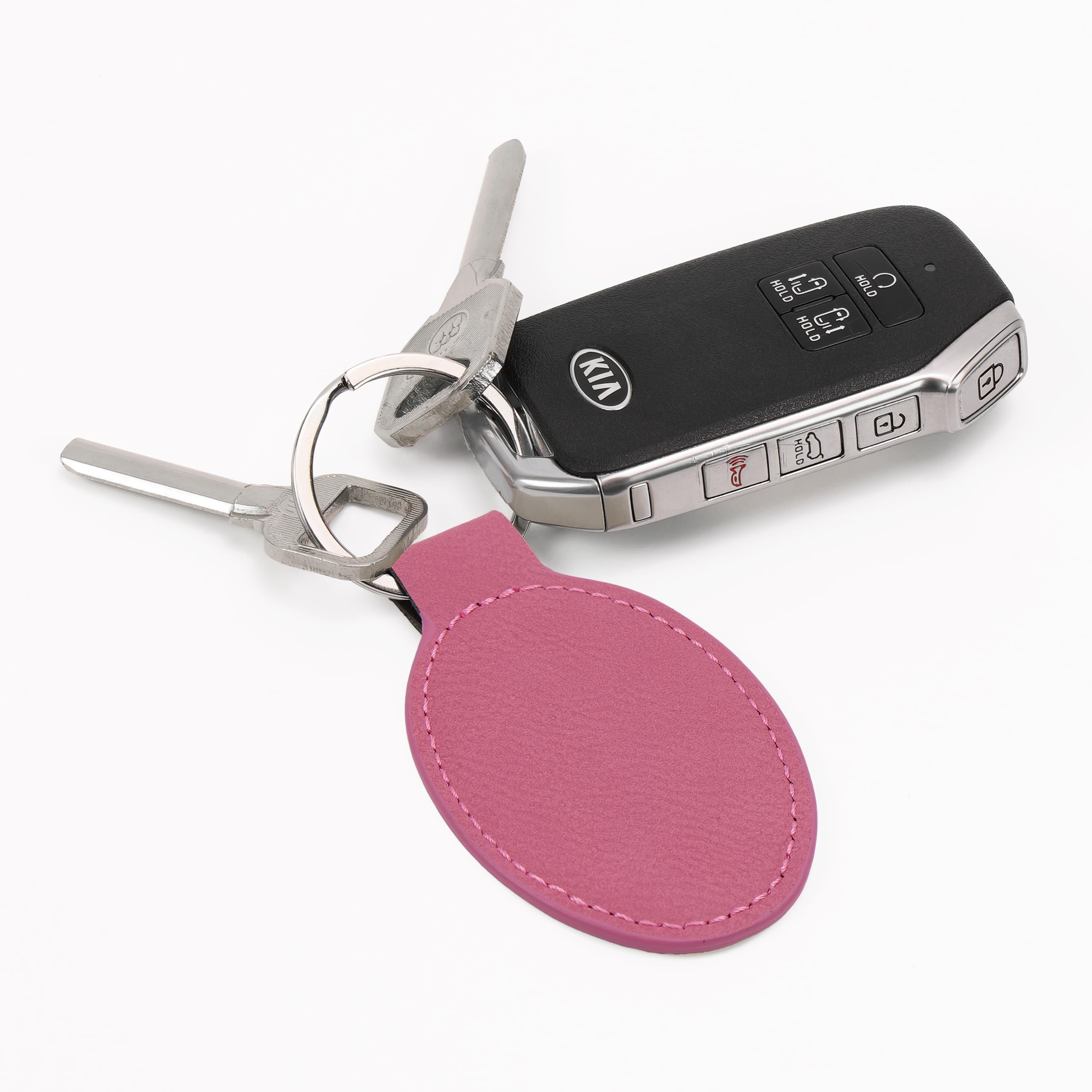 Personalized LaserGram Oval Keychain with Engraving - Quad Design, Pink - Perfect for Gifts, Promotions & Everyday Carry