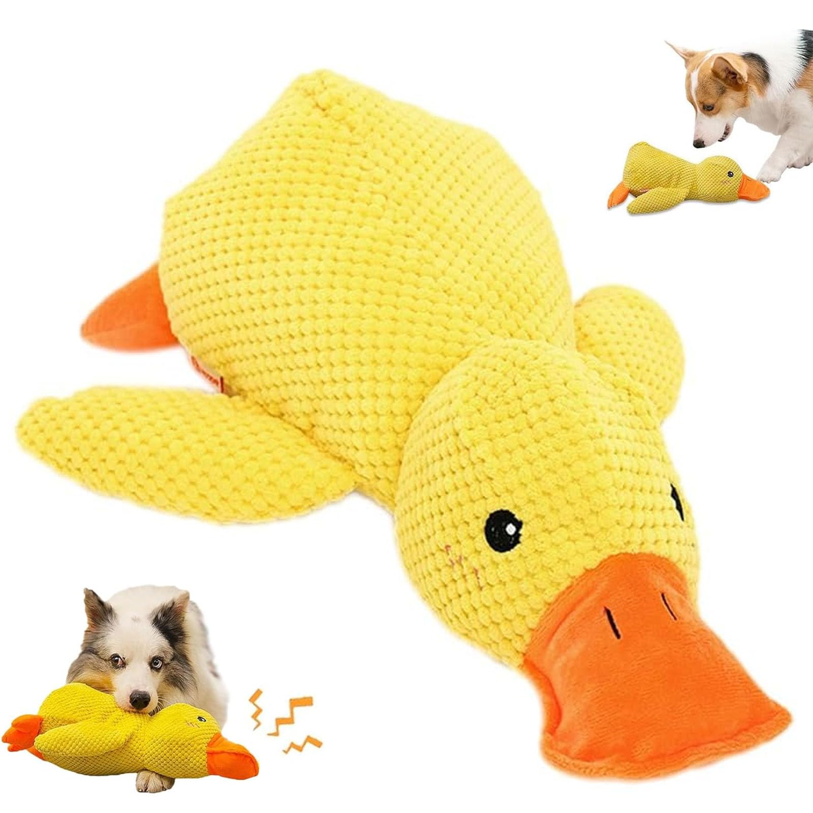 Calming Duck Dog Toy with Quacking Sound - Soothing Anxiety Relief for Dogs, Soft Plush Chew Toy for Indoor Play & Stress Relief (Yellow) - Perfect for Anxious Pets, Crate Training & Comfort