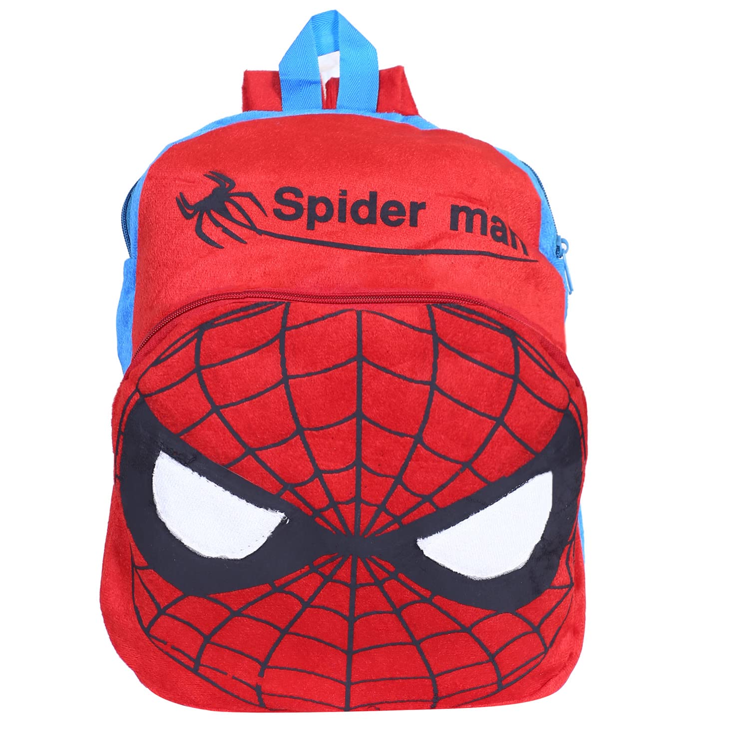 Kuber Industries Marvel Spiderman Plush Backpack - 2 Compartment Velvet School Bag for Kids | Durable Toddler Backpack with Zipper Closure for Travel, School & Daycare (Blue) | Perfect for Superhero Fans, Birthday Gifts & Daily Use