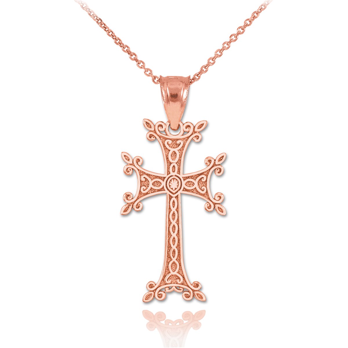 10k Rose Gold Armenian Cross Pendant Necklace - Religious Jewelry for Women, Fine Christian Cross Necklace - Perfect for Baptism, Church, Weddings & Everyday Faith Wear