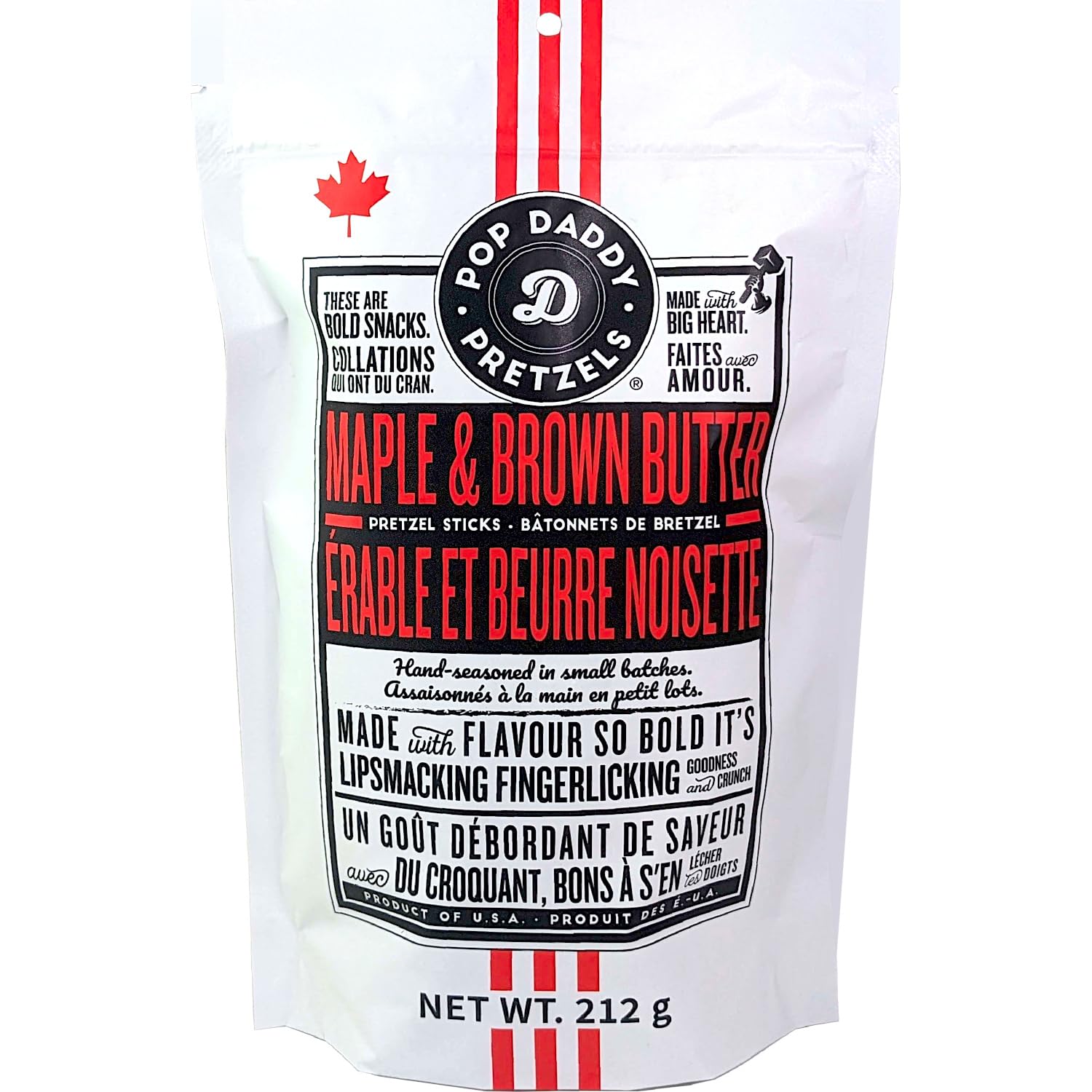 Pop Daddy Flavored Pretzel Sticks - Gourmet Maple & Brown Butter Pretzel Snacks (212g) | Healthy Crunchy Treat for Parties, Office Snacks & On-the-Go Munching