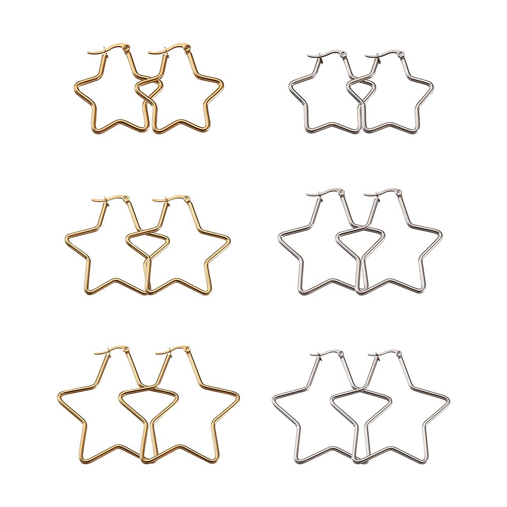 24Pcs Titanium Steel Star Beading Earring Hoops - 2 Colors Geometric Open Hoop Earrings for DIY Jewelry Making | Perfect for Crafting, Gifts, and Boho Fashion Accessories