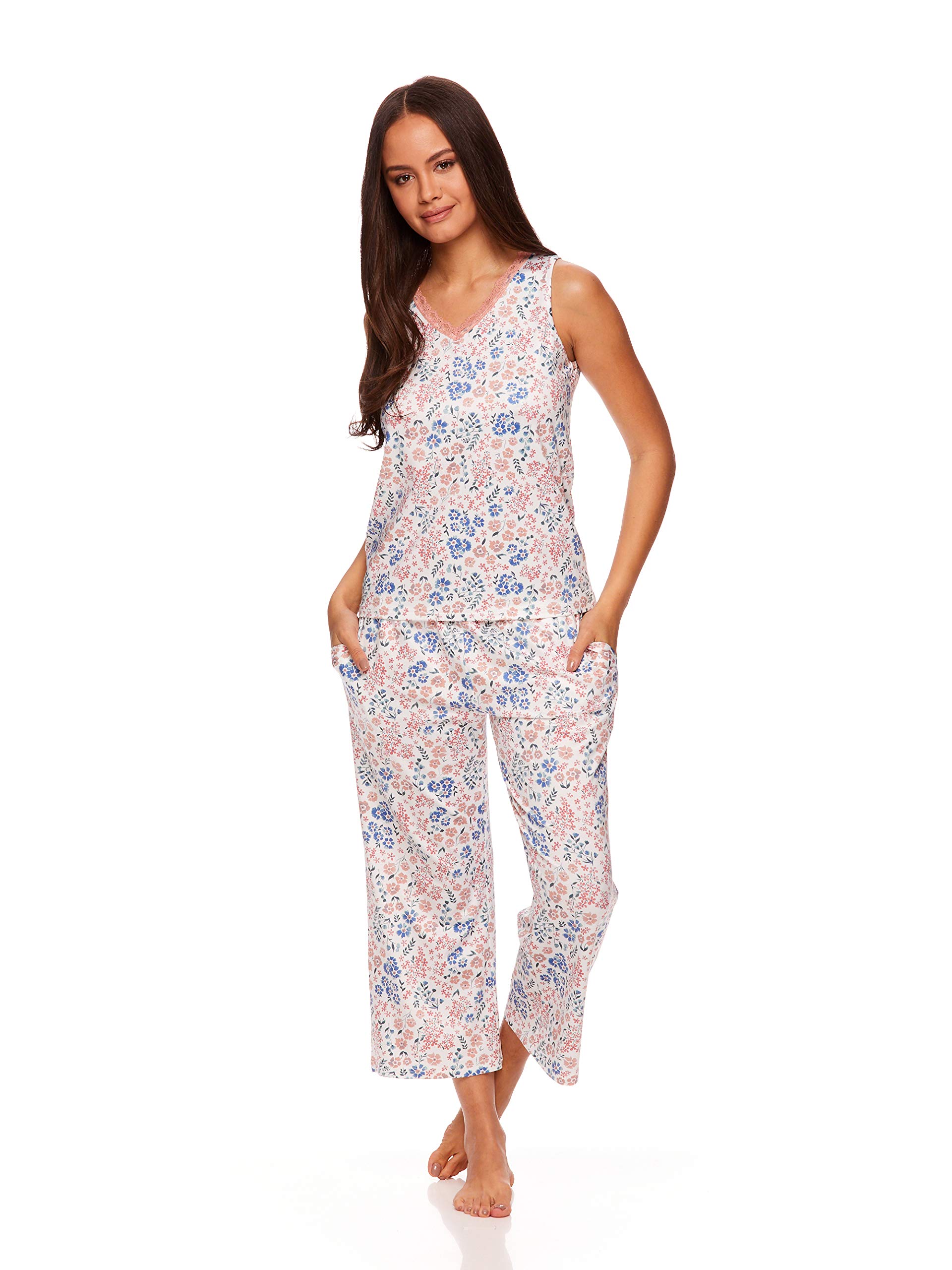 Nanette Lepore Women's Lace Trim Printed Pajama Set - Soft Cotton Sleepwear & Lounge Outfit for Comfortable Nights, Relaxing at Home