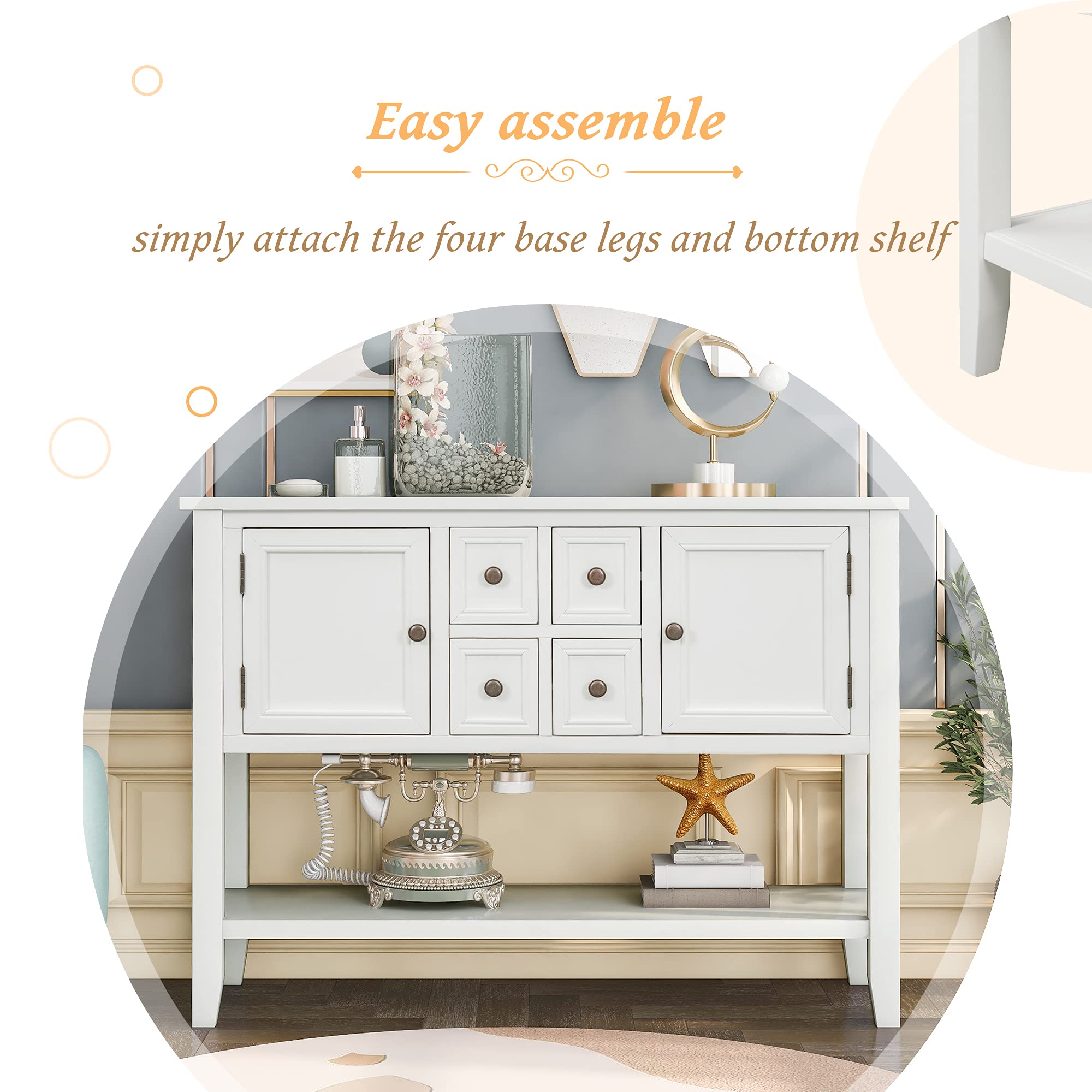 Farmhouse Console Table with Drawer - Rustic Sideboard Buffet Cabinet with Storage for Living Room & Kitchen | Entryway Organizer, Hallway Decor, Dining Room Storage Solution