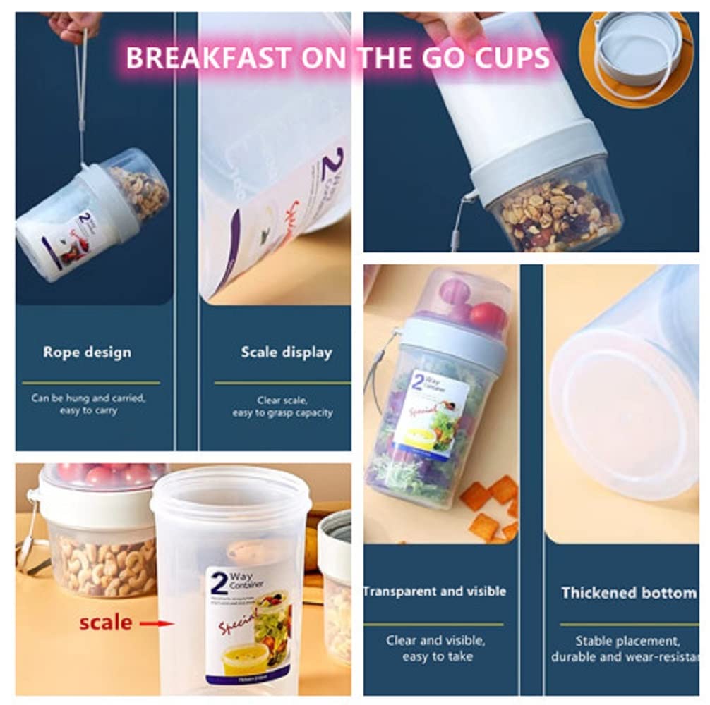Portable Leak-Proof Breakfast Cups with Fork - Reusable Cereal & Yogurt Containers for Overnight Oats, Salad, Snacks & Dressing - Ideal for Office, Travel & On-the-Go Meals (Grey)