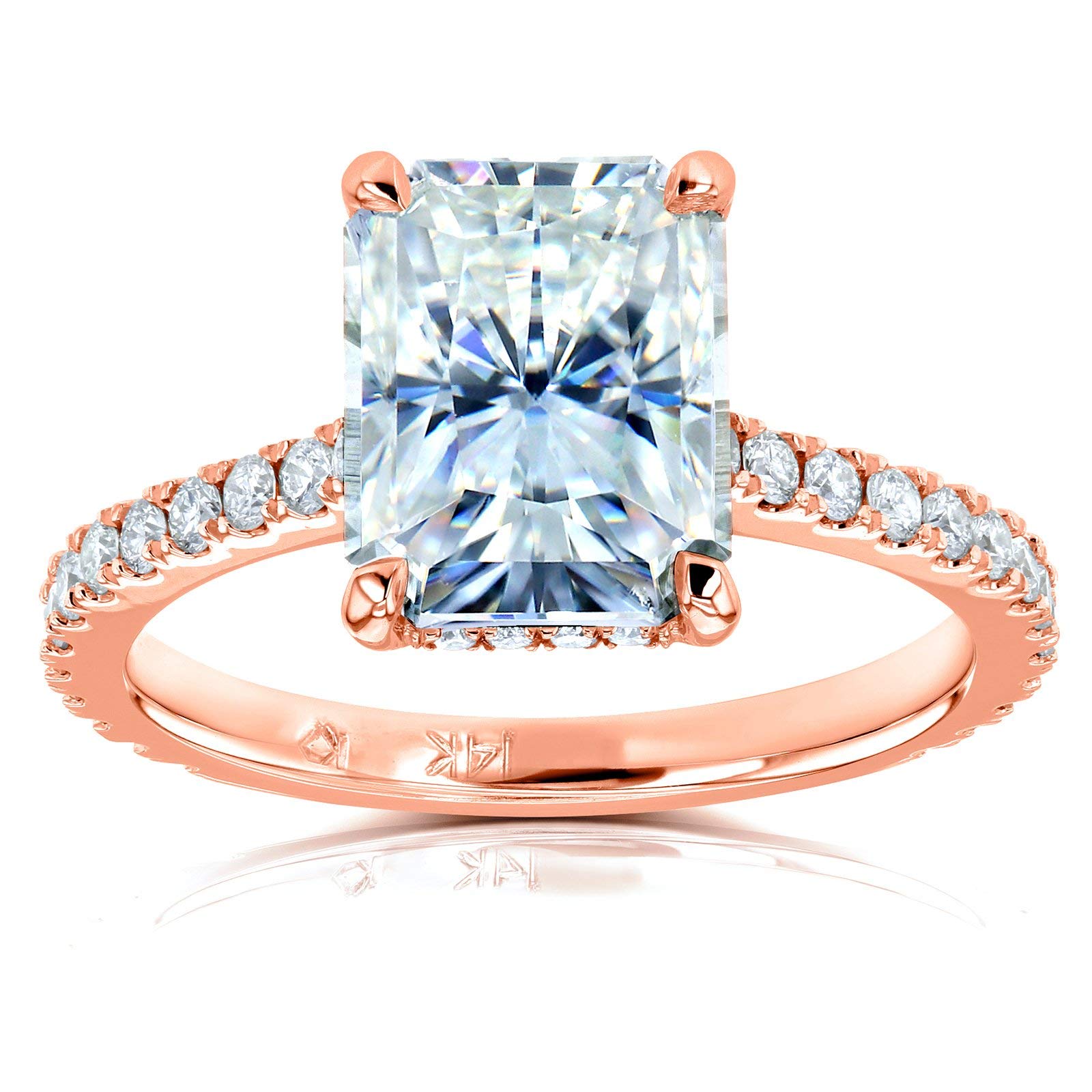 Kobelli Radiant-Cut Moissanite Engagement Ring 3.1 CTW 14K Rose Gold (DEF/VS, GH/I) - Perfect for Proposals, Weddings & Anniversary Gifts