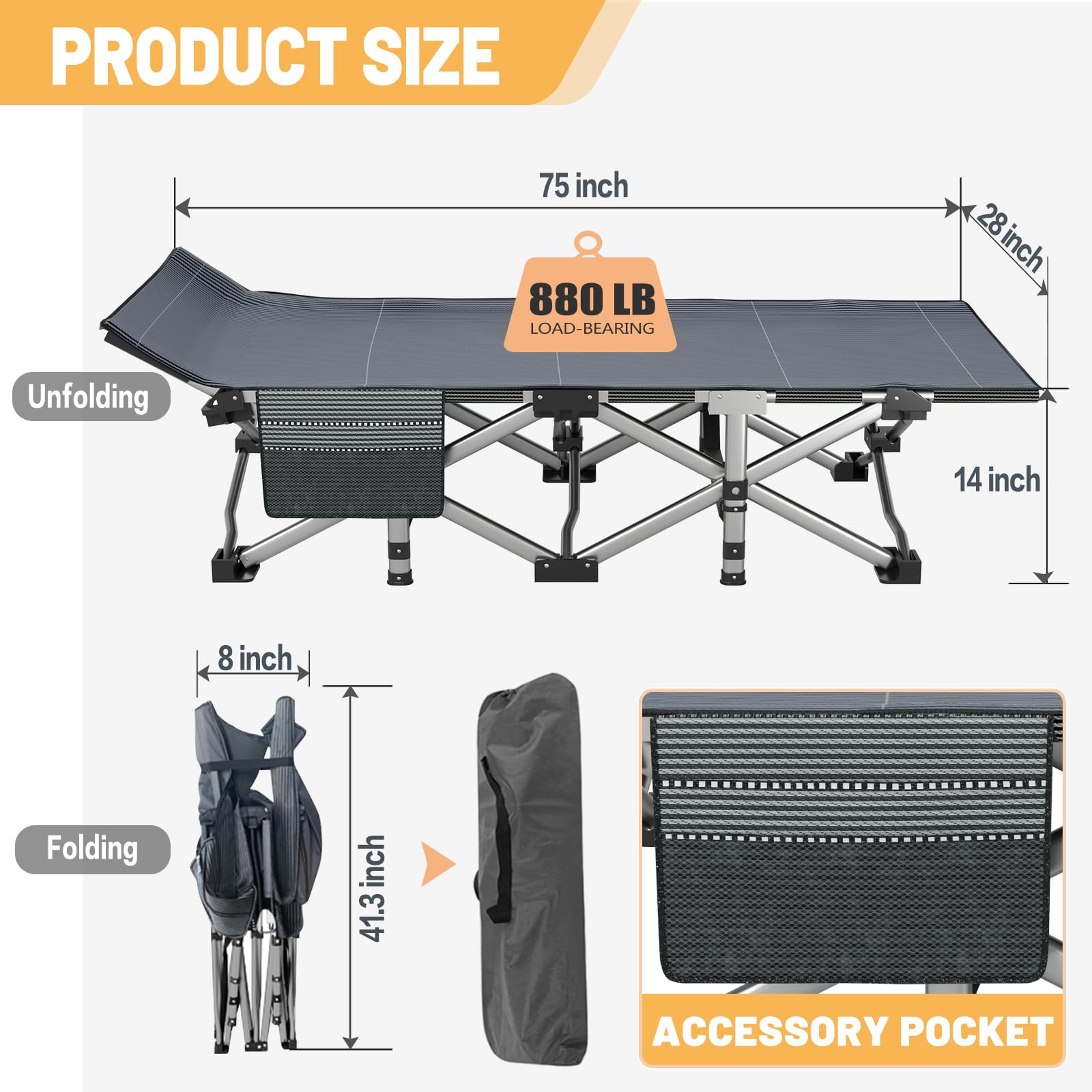 DoCred Folding Camping Cot with Mattress - 2 Pack Heavy Duty Portable Sleeping Cot Bed for Adults - Outdoor Travel Camp Cot with Carry Bag - Perfect for Camping, Hiking, and Emergency Preparedness