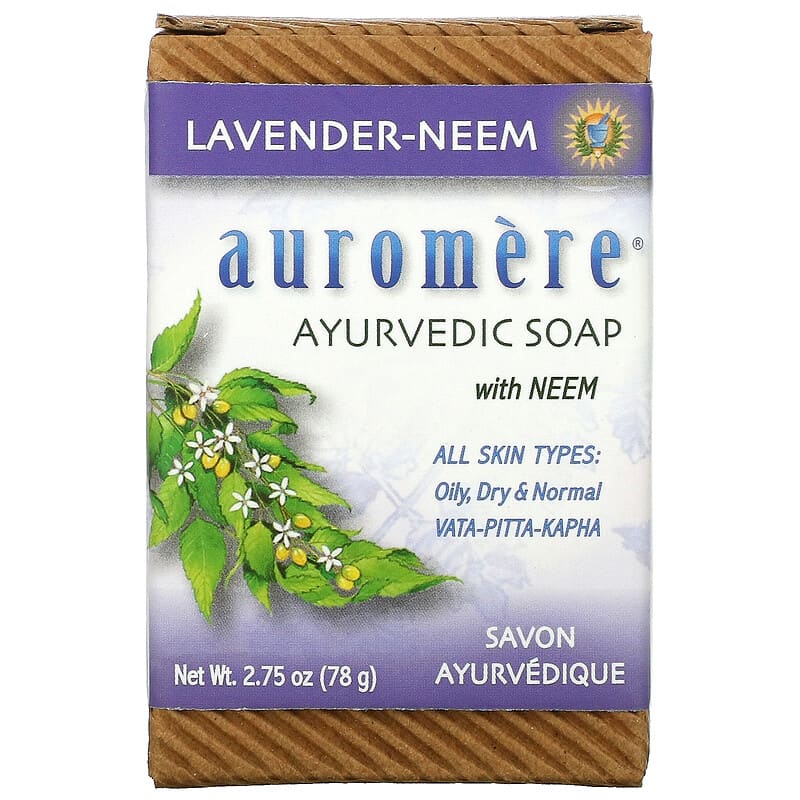 Auromere Neem Soap - 100% Natural Ayurvedic Herbal Bar for Clear Skin & Acne Relief | Organic Face & Body Cleanser for Daily Use at Home or Travel
